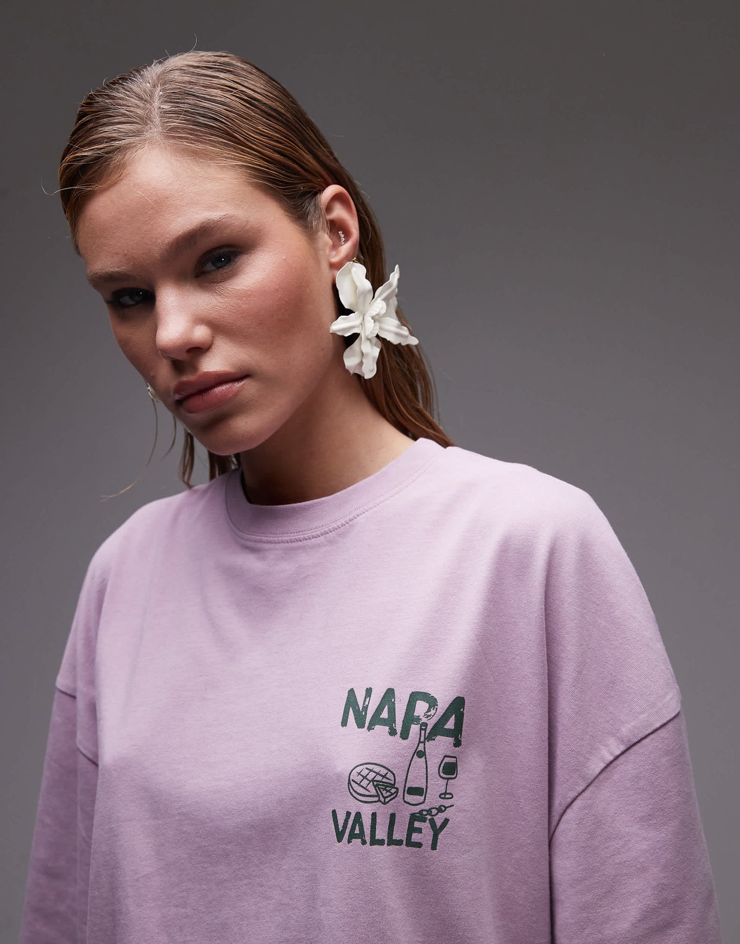 Topshop graphic Napa Valley oversized tee with backprint in pink