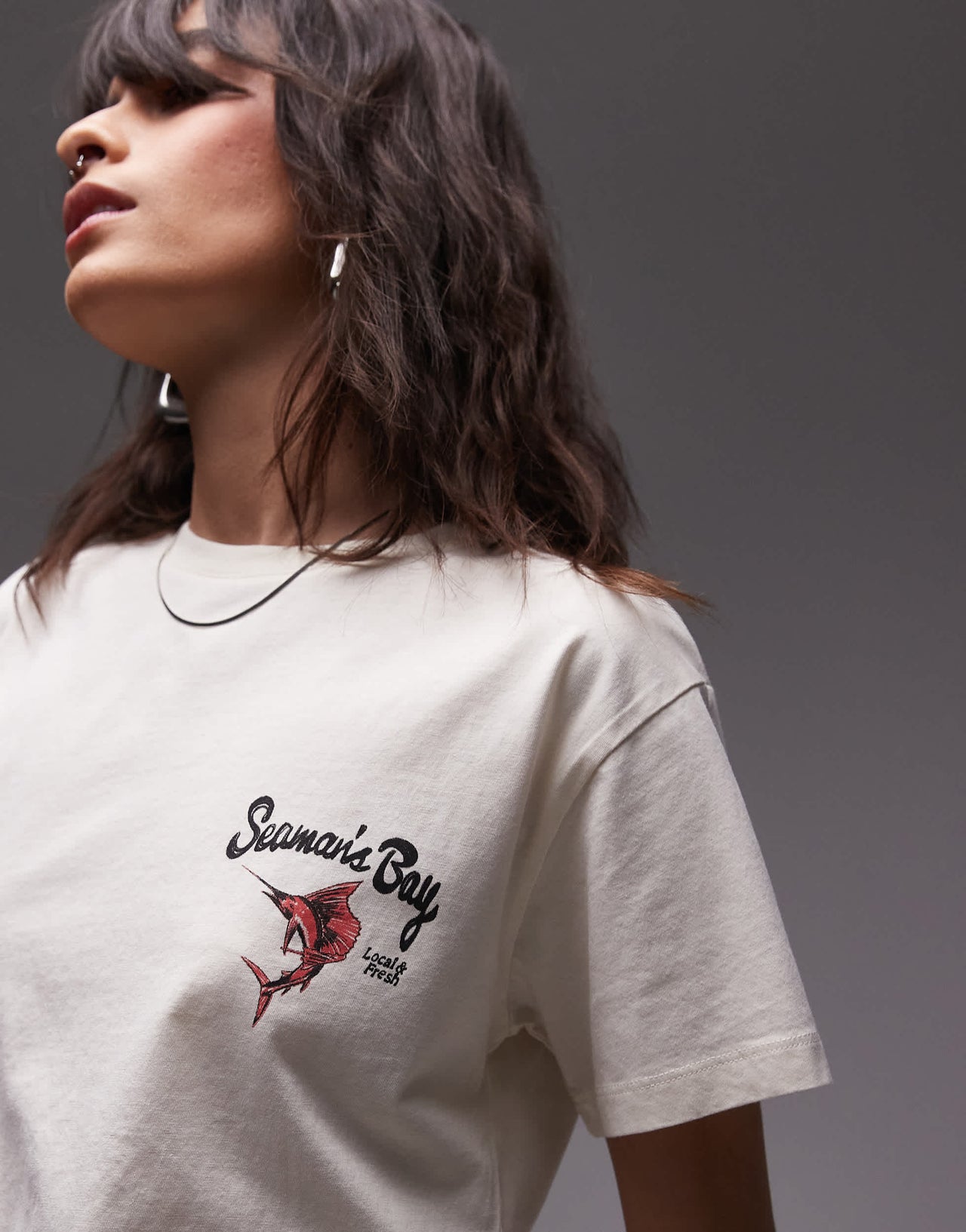 Topshop graphic Seamans Bay back print boxy tee in ecru