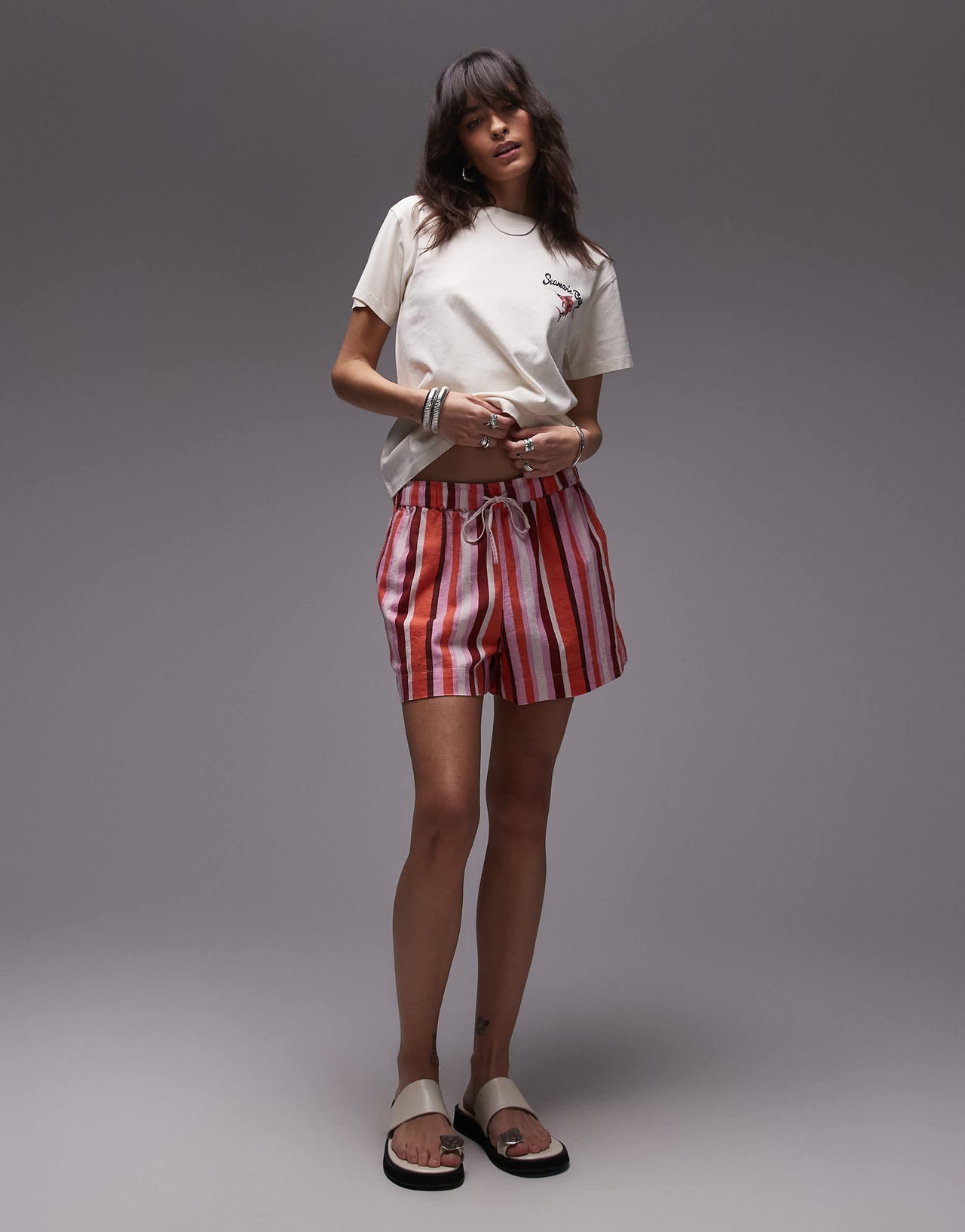 Topshop graphic Seamans Bay back print boxy tee in ecru