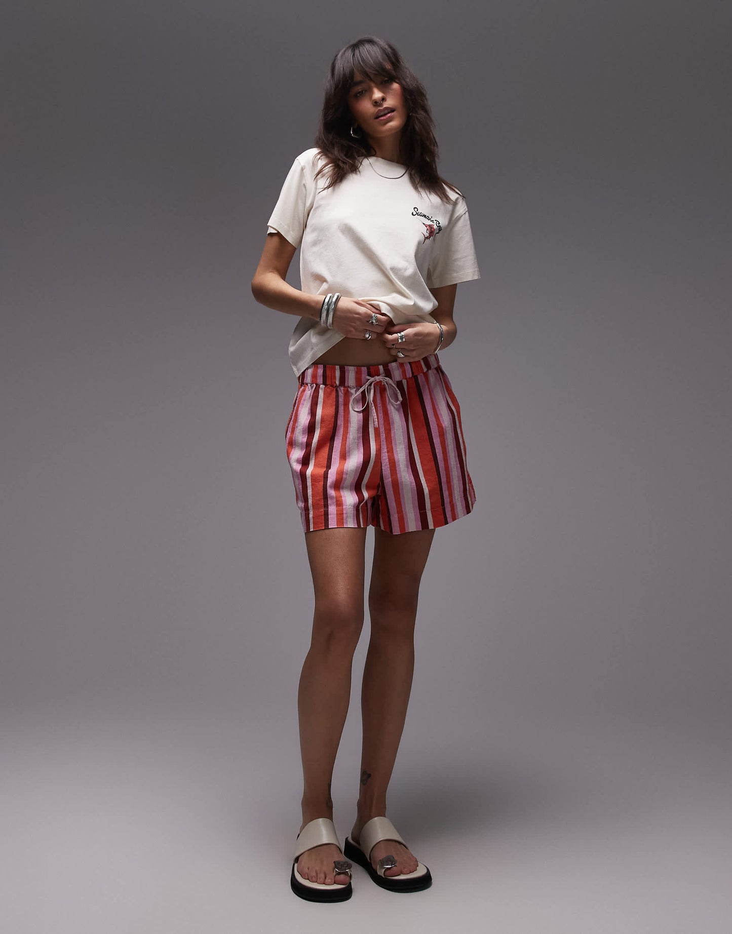 Topshop graphic Seamans Bay back print boxy tee in ecru