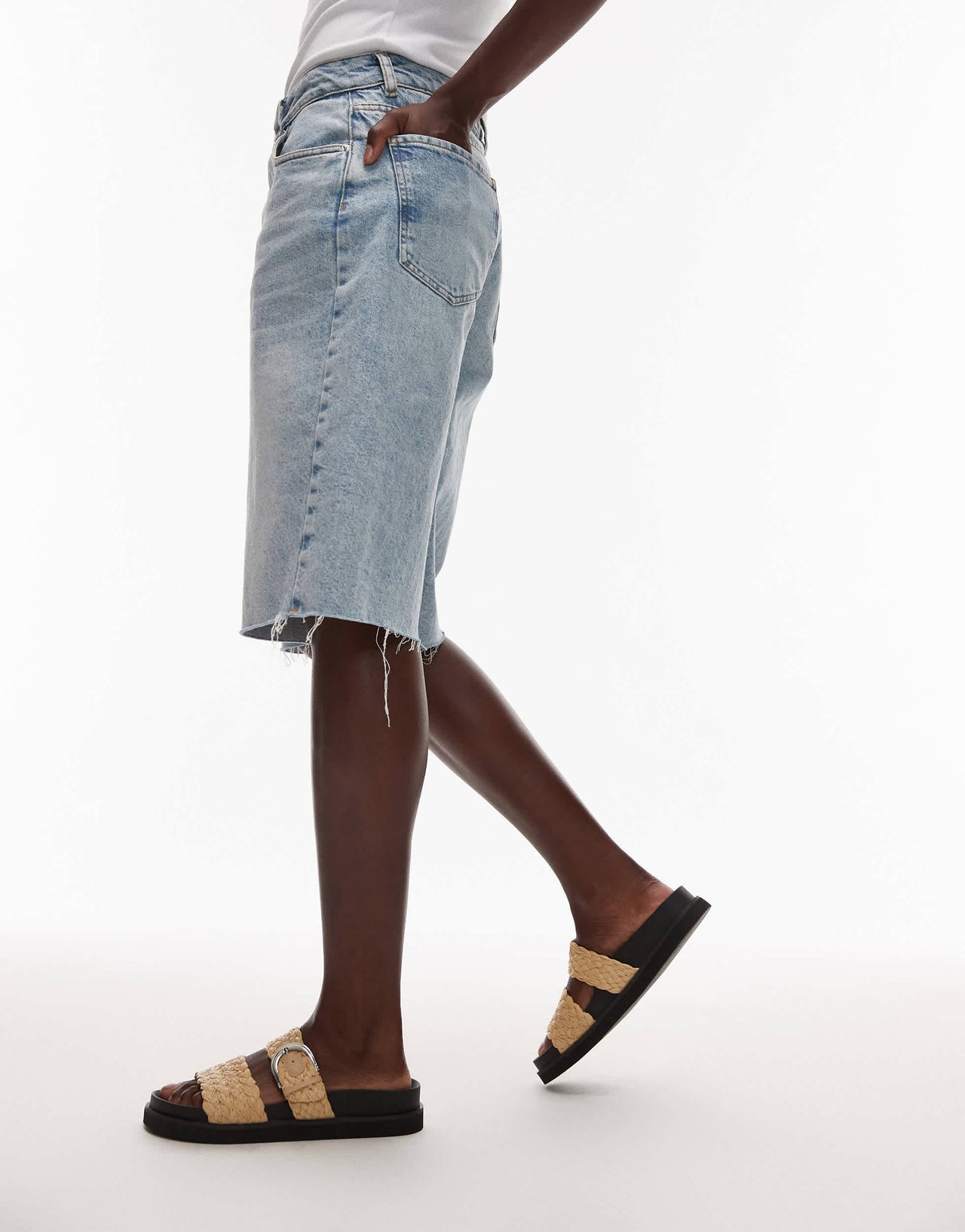 Topshop Kady woven flat sandal with buckle in natural