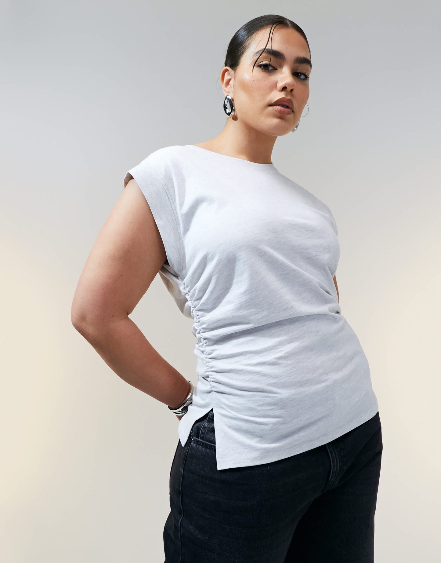 ASOS DESIGN Curve corset waist sharp shoulder  tank top ice marl