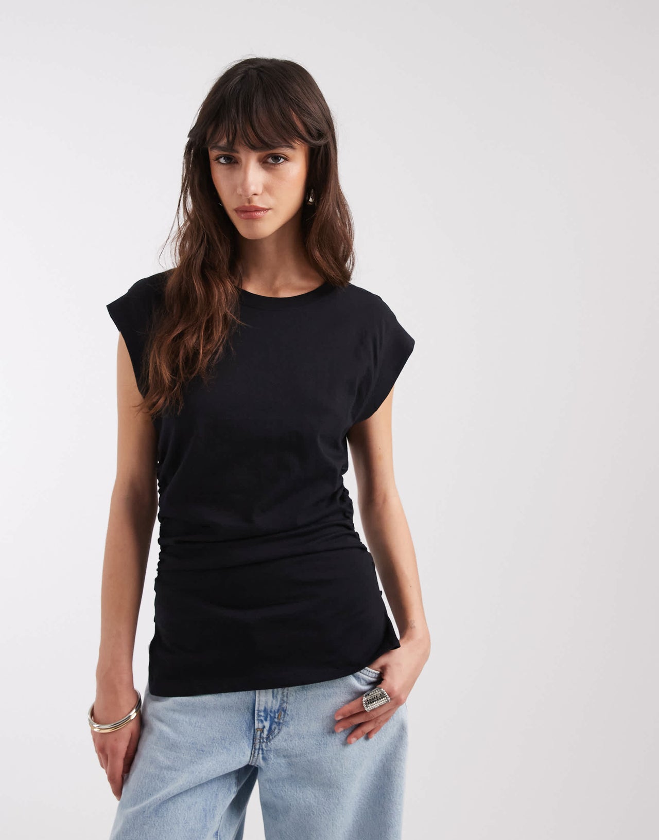 ASOS DESIGN corset waist sharp shoulder  tank top in black