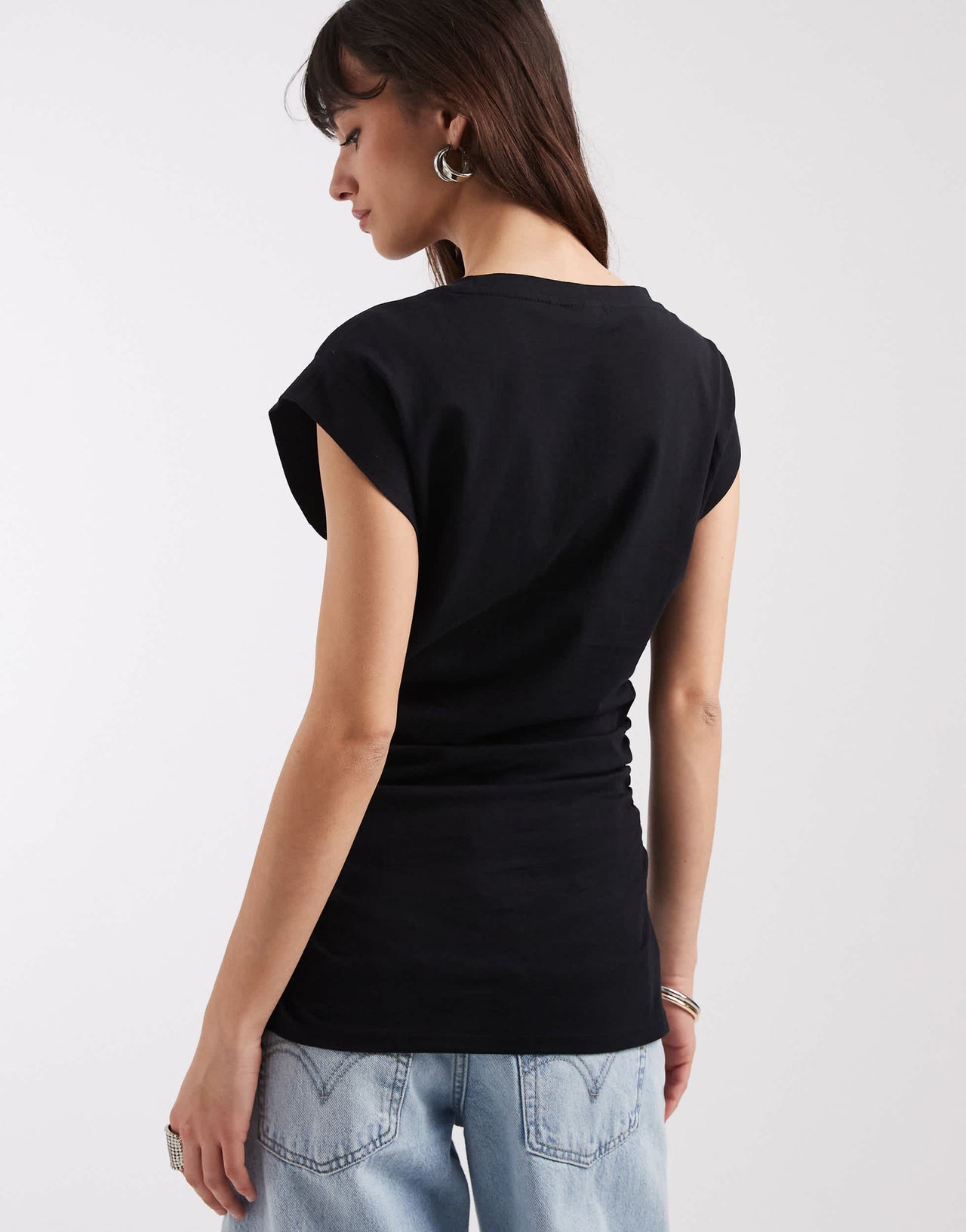 ASOS DESIGN corset waist sharp shoulder  tank top in black