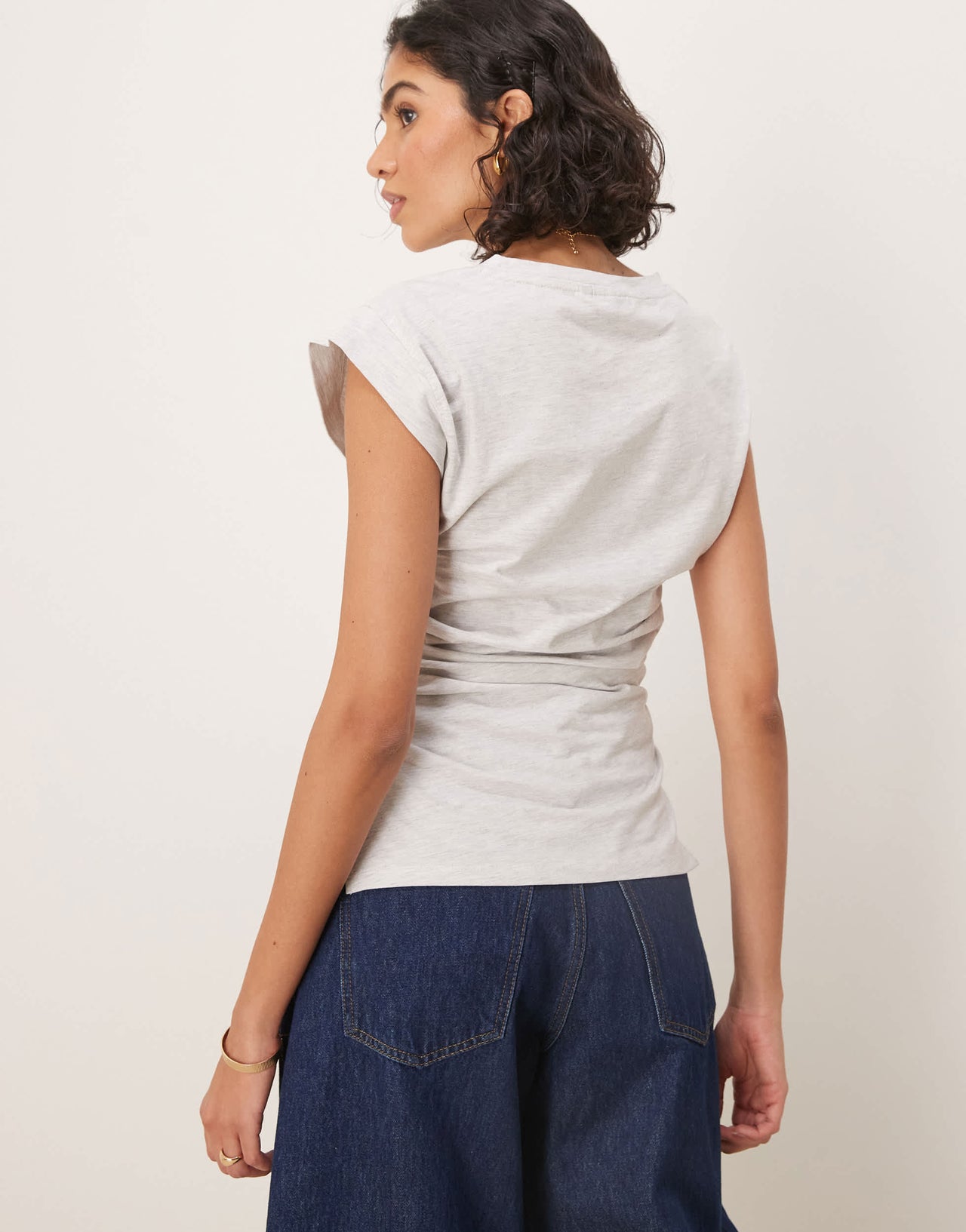ASOS DESIGN corset waist sharp shoulder  tank top ice marl