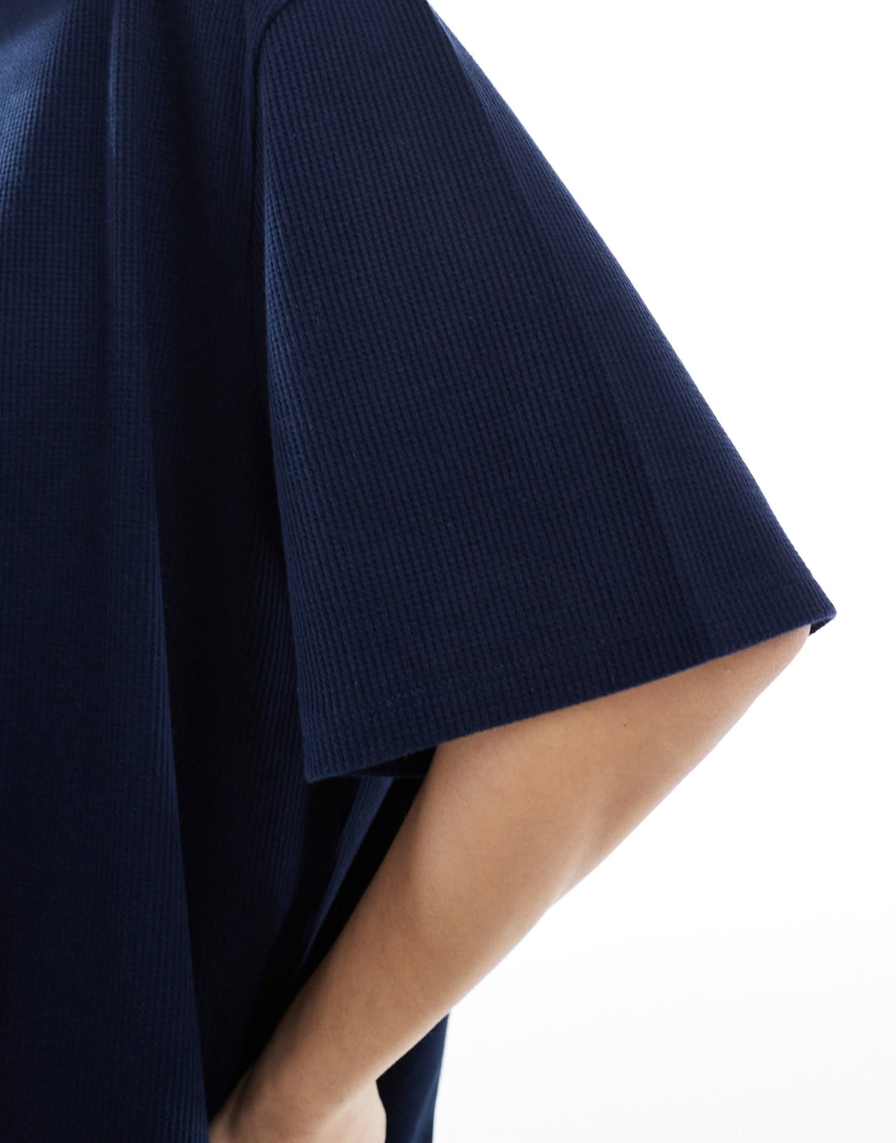 ASOS DESIGN oversized heavy weight t-shirt with side splits in waffle in navy