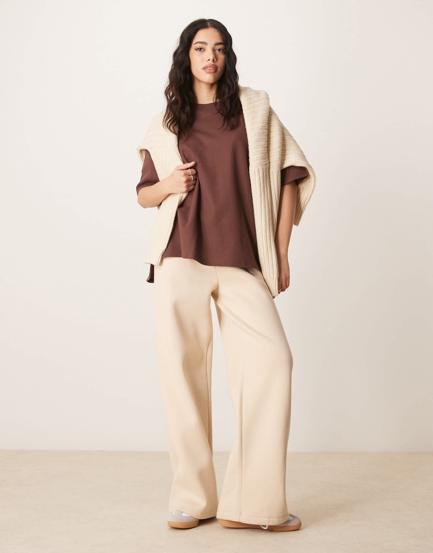 ASOS DESIGN oversized heavy weight t-shirt with side splits in waffle in chocolate