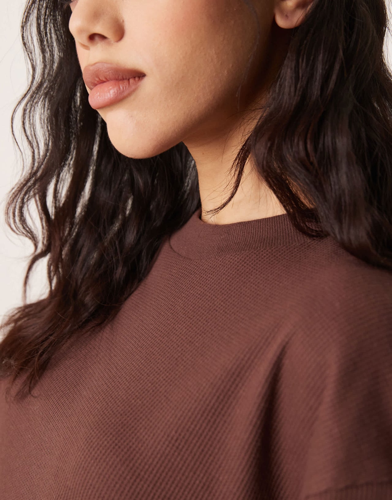 ASOS DESIGN oversized heavy weight t-shirt with side splits in waffle in chocolate