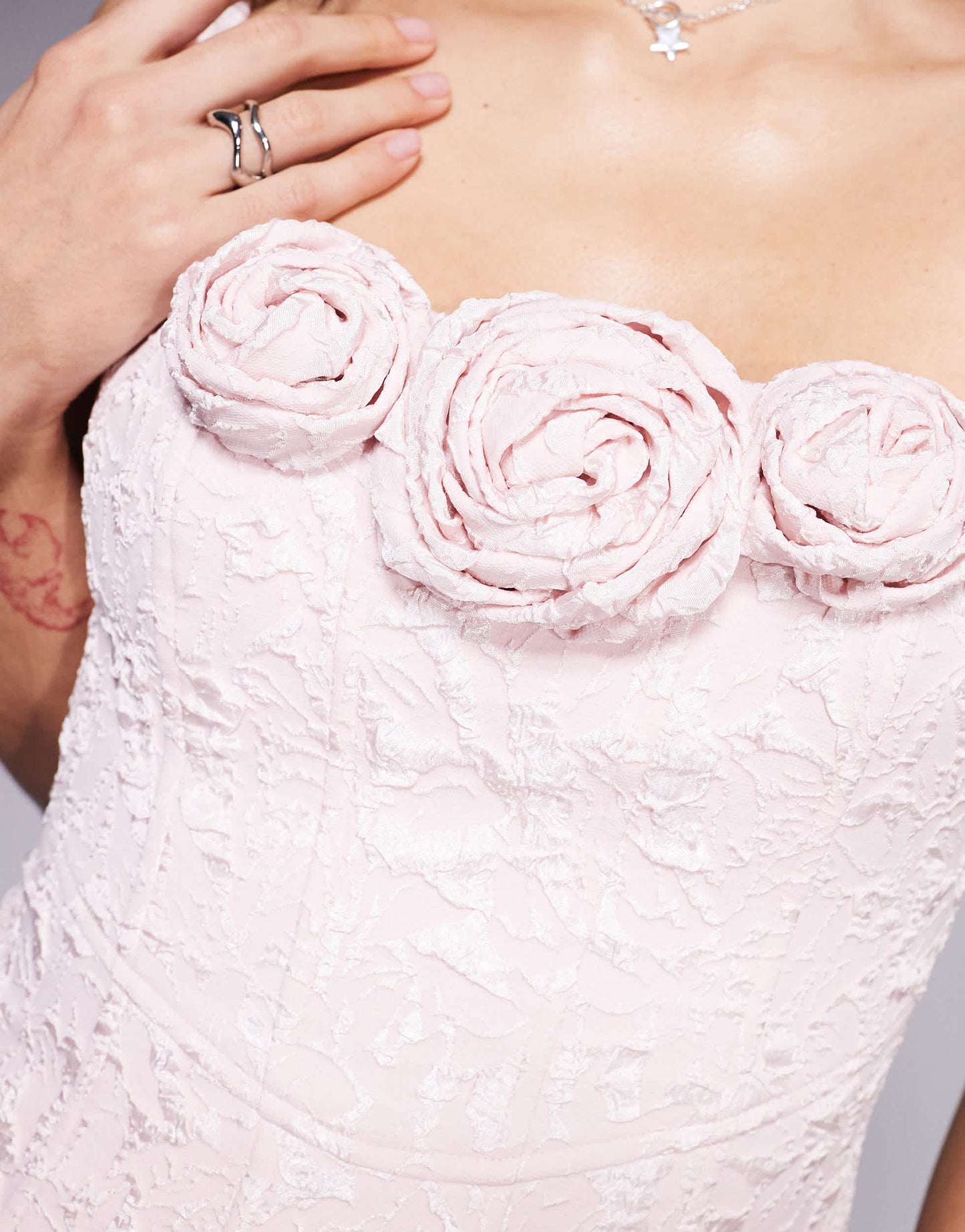 Ever New rosette structred jacquard mini dress in blush pink