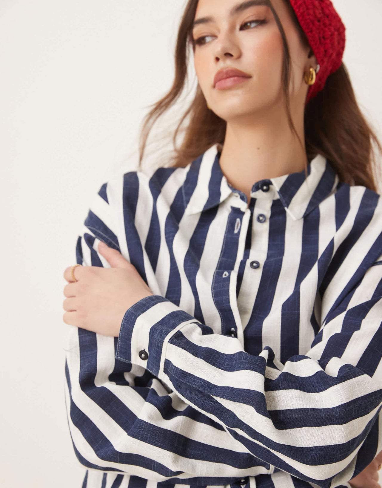 ASOS DESIGN oversized linen look shirt co-ord in navy stripe