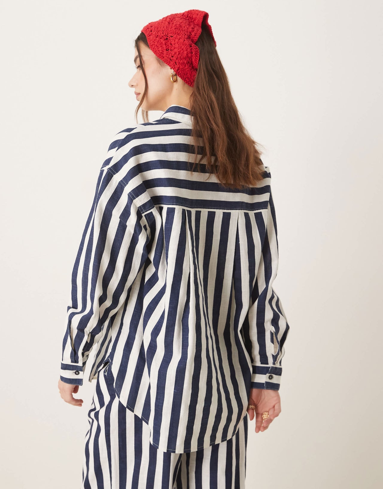ASOS DESIGN oversized linen look shirt co-ord in navy stripe