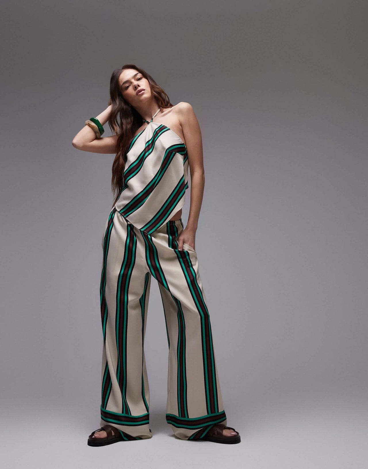 Topshop co-ord stripe satin scarf top in multi