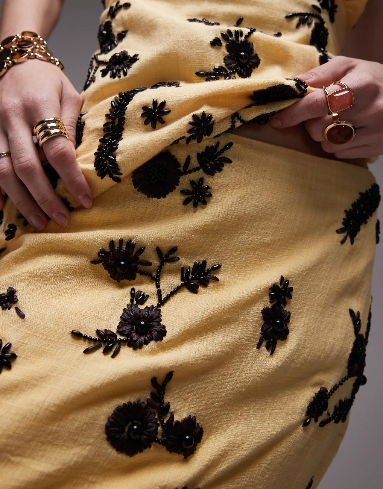 Topshop co-ord embellished linen mini skirt in yellow