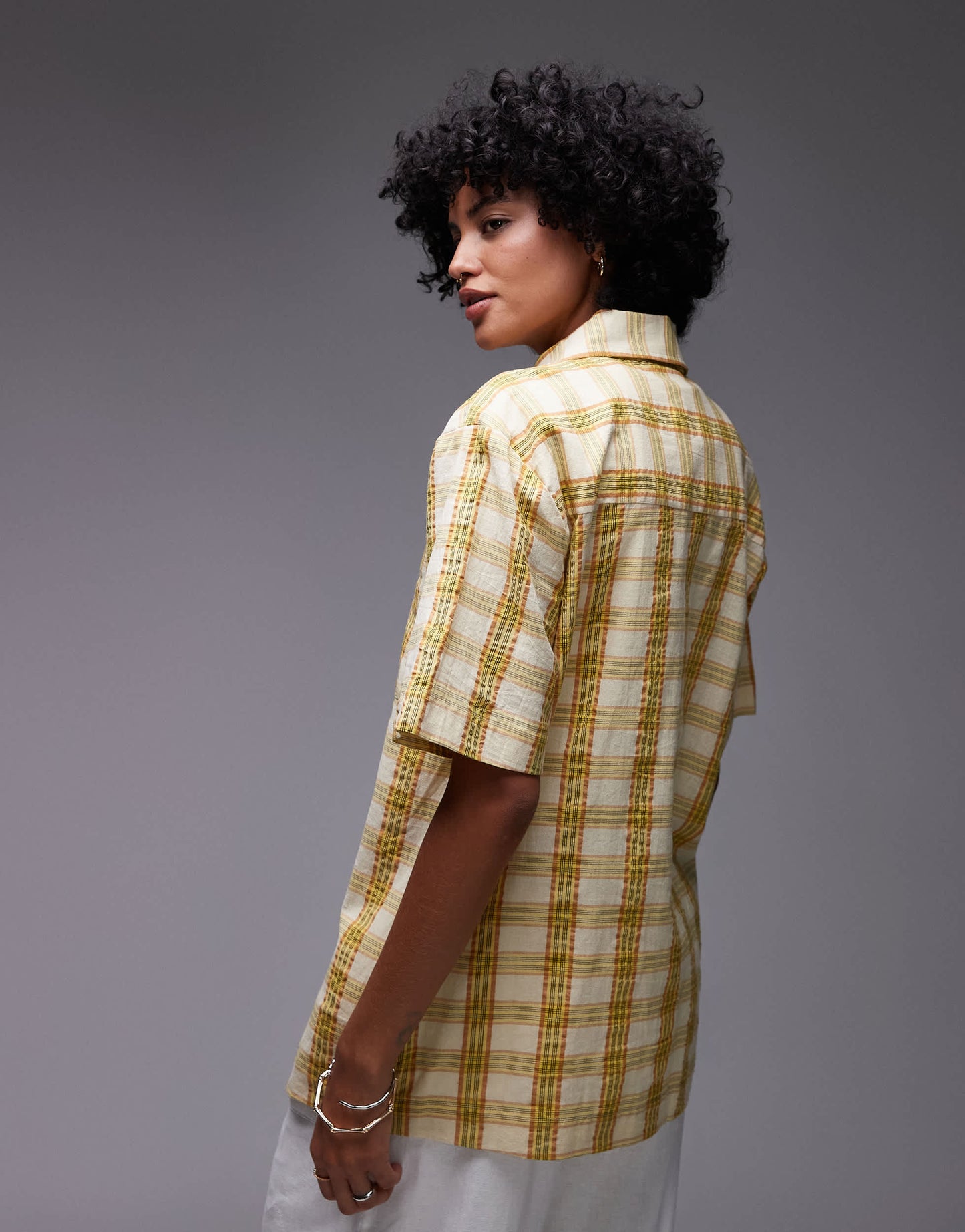 Topshop resort shirt in textured yellow check