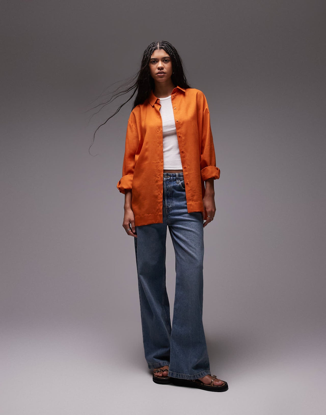 Topshop linen look shirt in orange