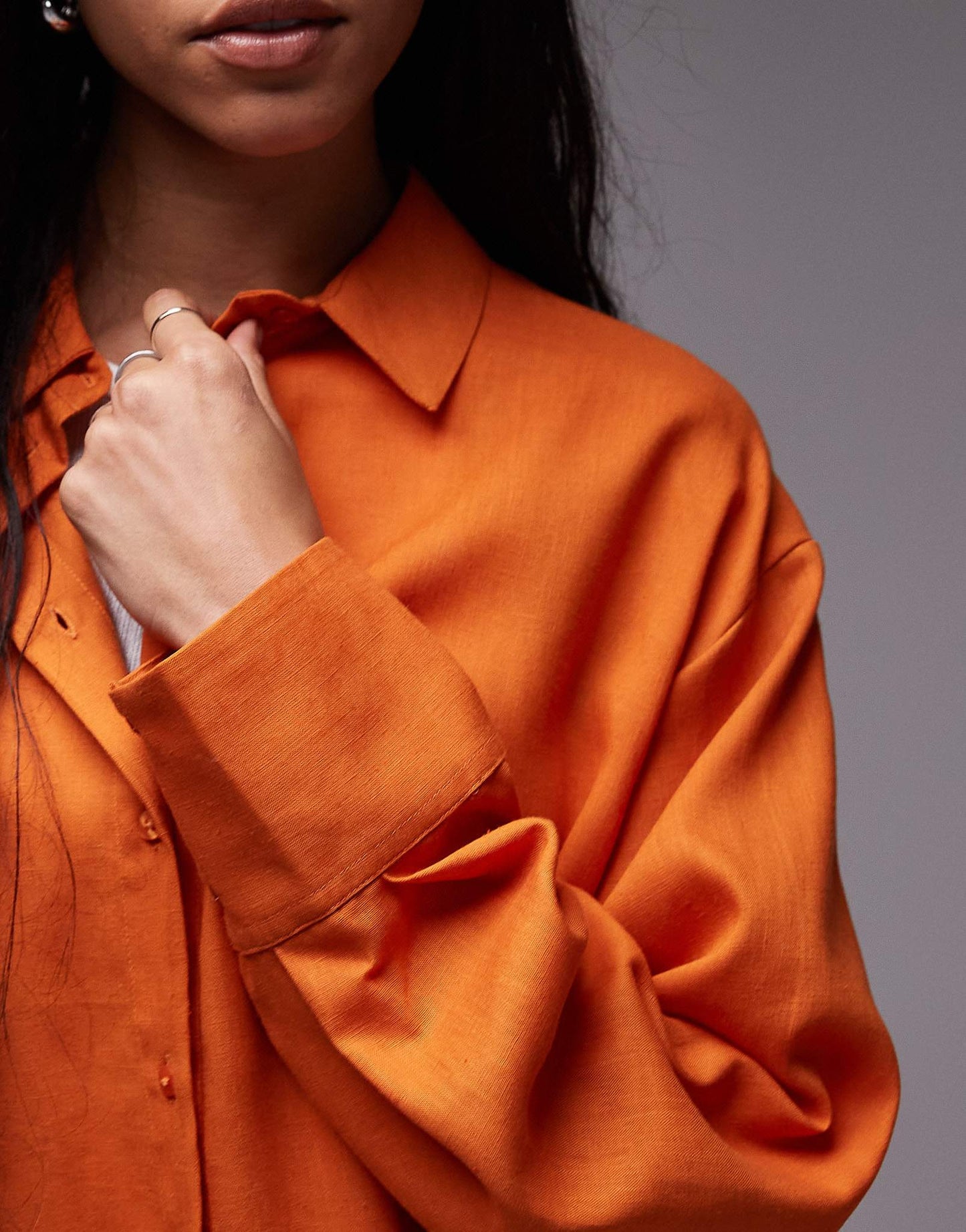 Topshop linen look shirt in orange