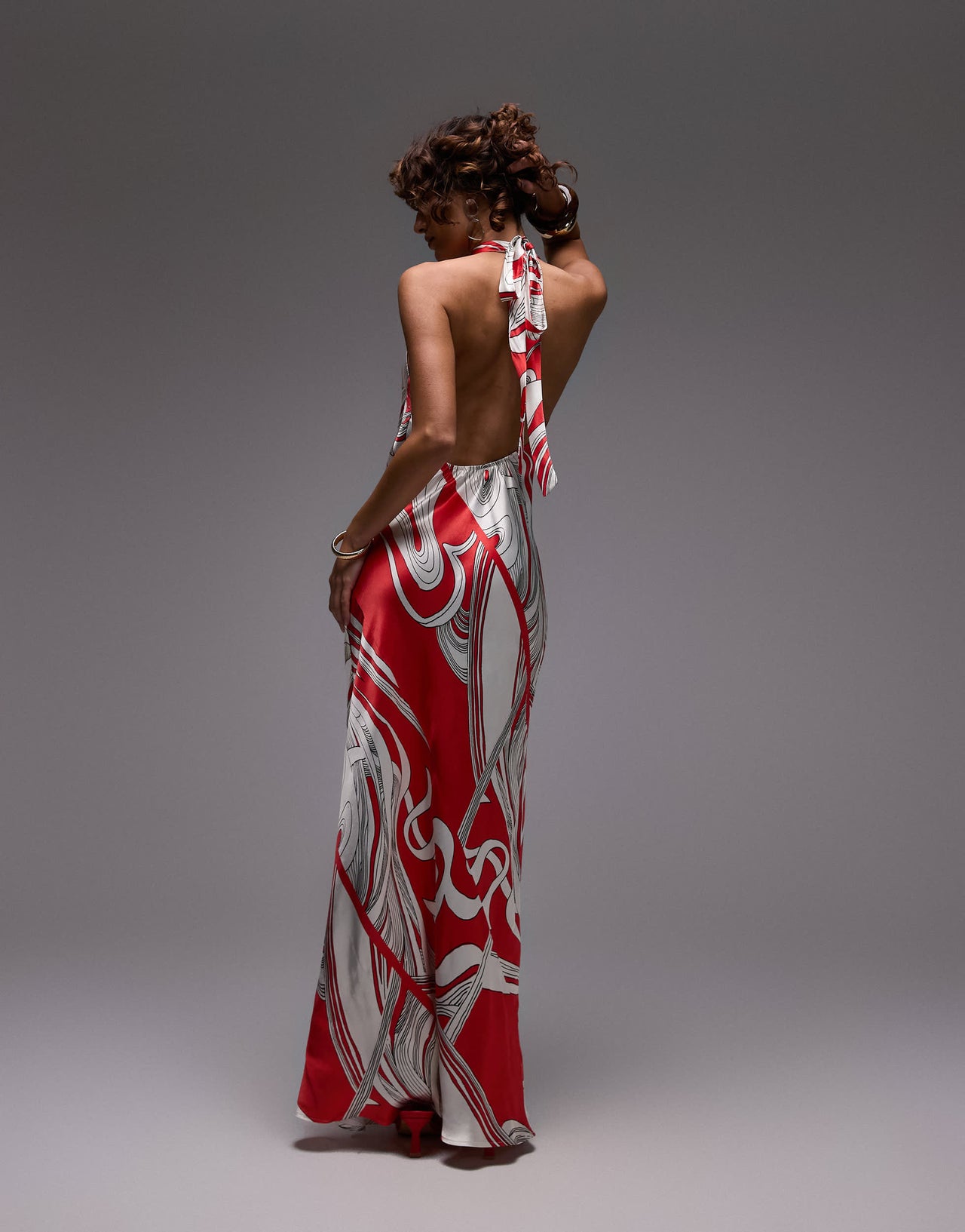 Topshop halter neck maxi dress in red boutique print