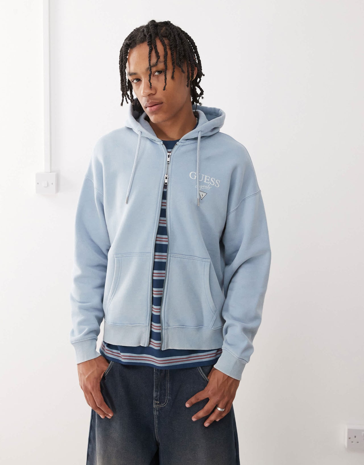 Guess Originals baker zip through hoodie in light blue