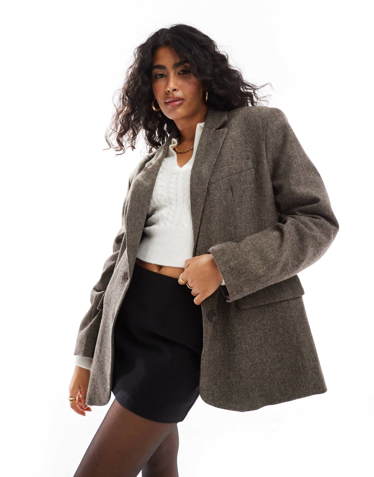 Bershka wool look oversized jacket in brown