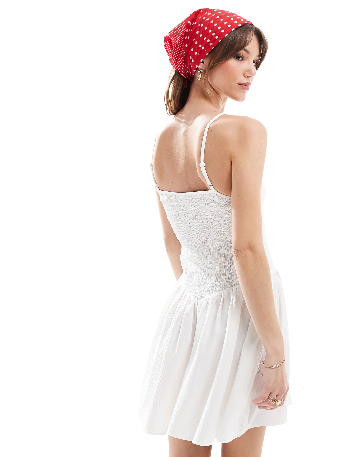 The Frolic exclusive cami square neck shirred dropped waist mini dress in white