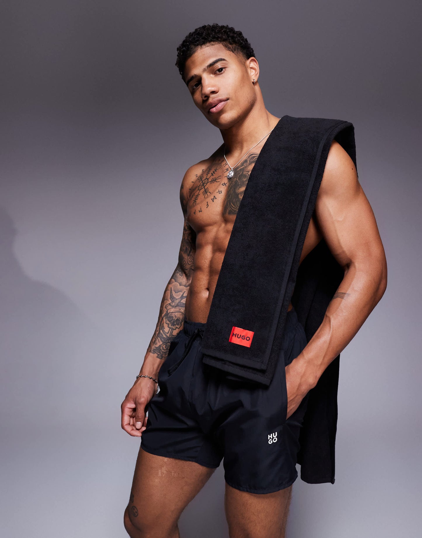 HUGO RED Cruise logo towel/swim shorts and bag set in black