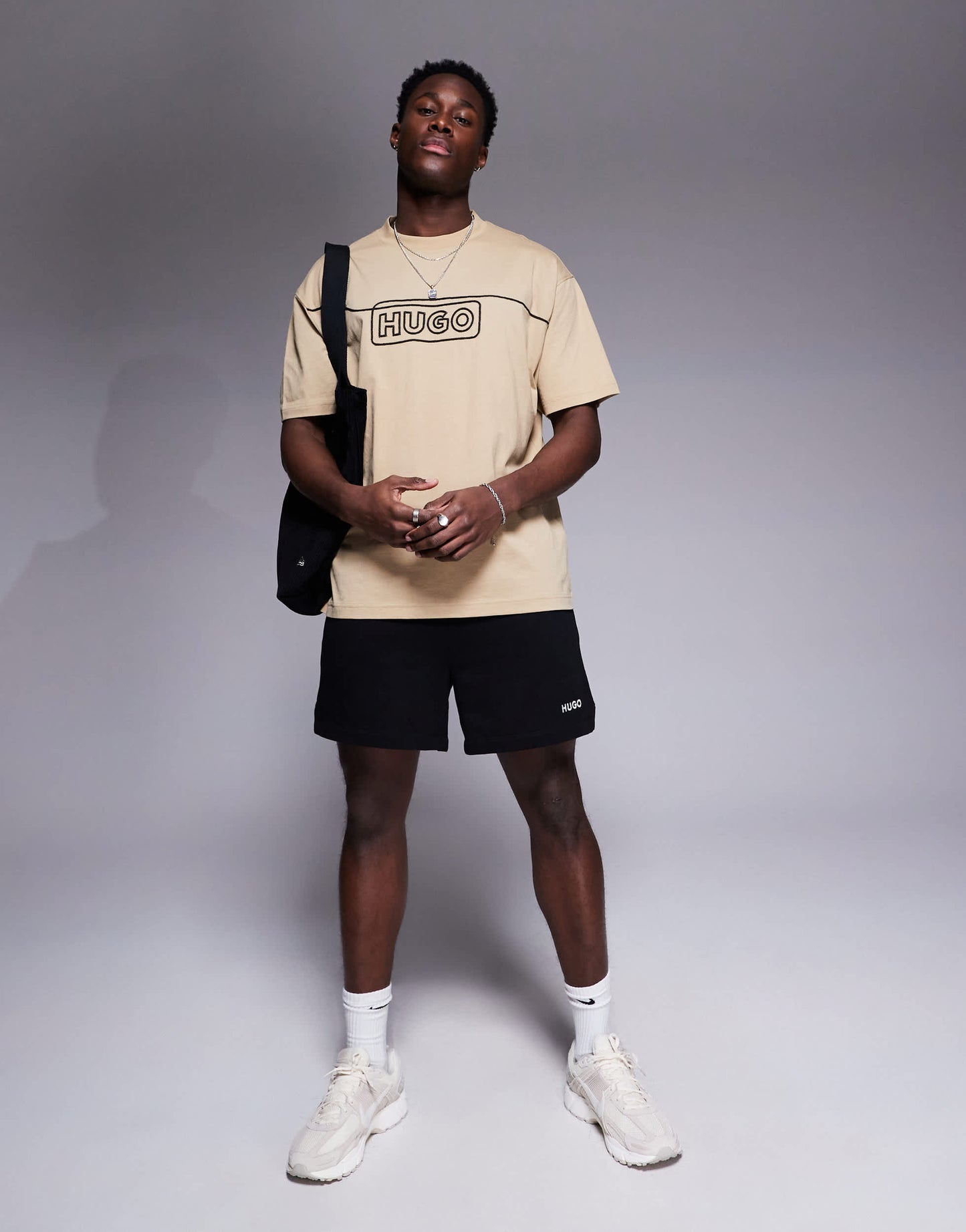 HUGO RED Dulasho logo relaxed fit sweat shorts in black CO-ORD