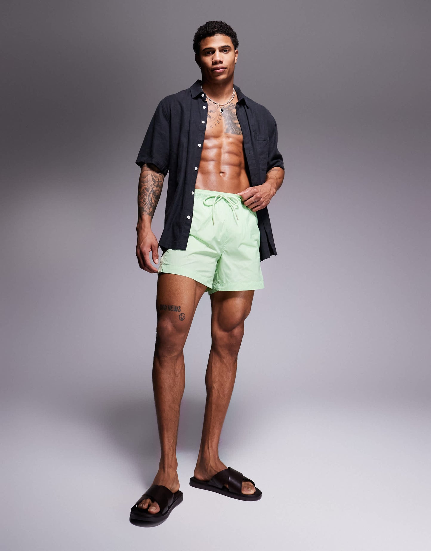 HUGO RED Fab tape logo swim shorts in light green