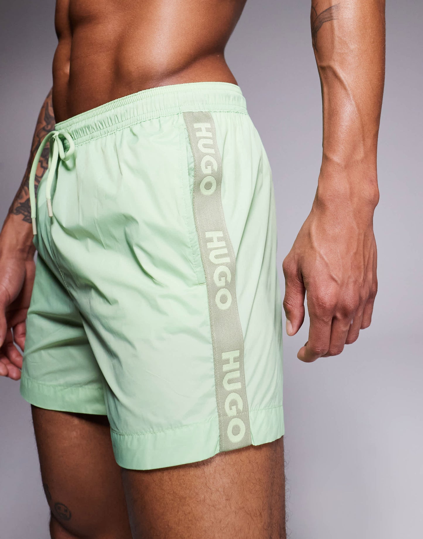 HUGO RED Fab tape logo swim shorts in light green