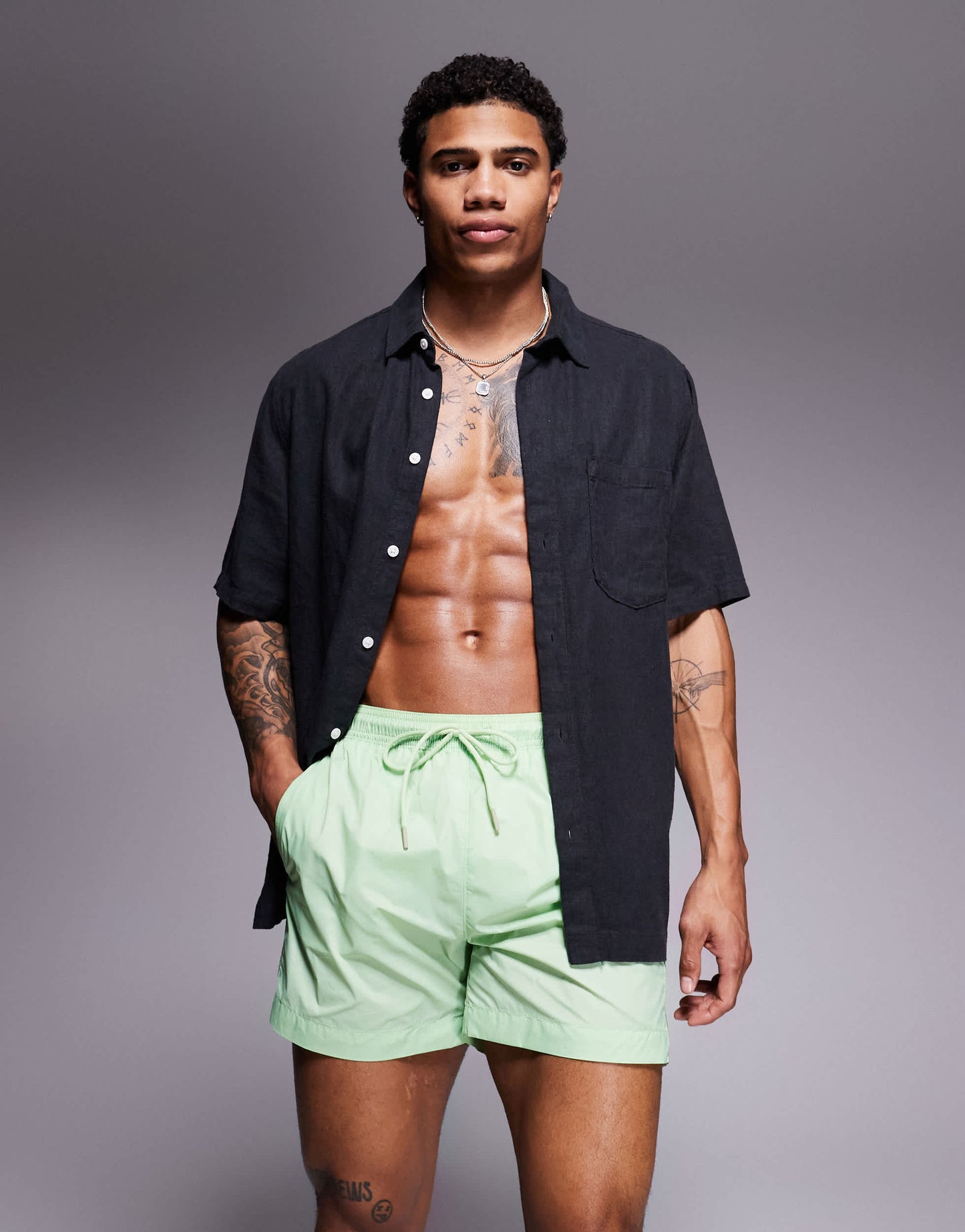 HUGO RED Fab tape logo swim shorts in light green