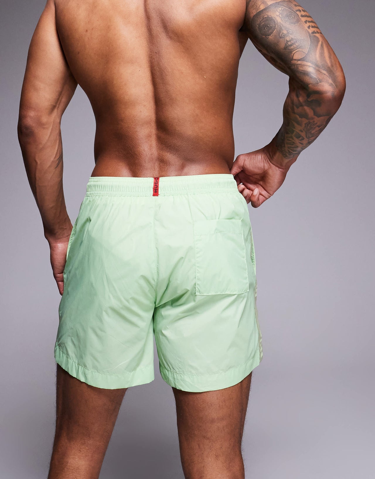 HUGO RED Fab tape logo swim shorts in light green