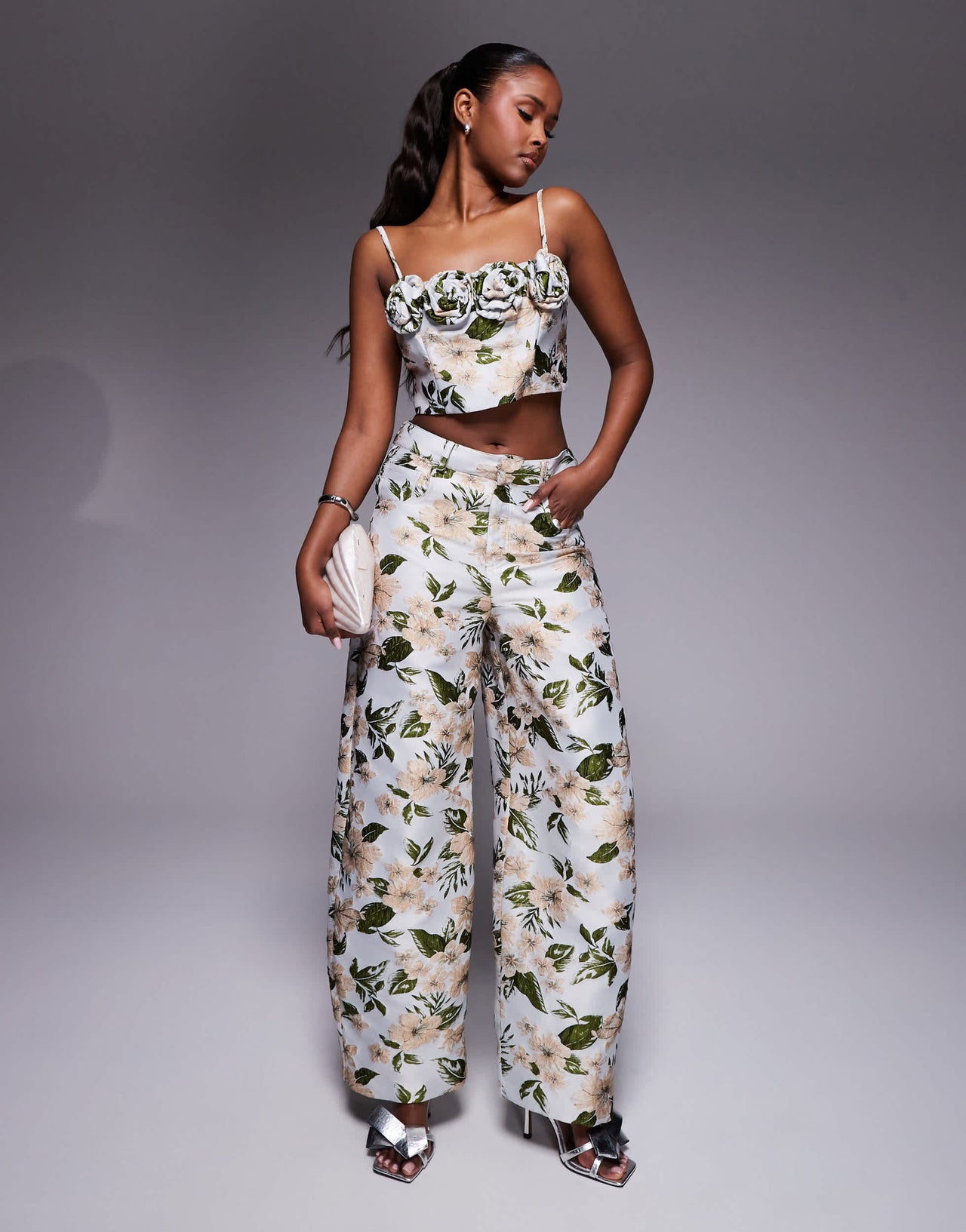 ASOS LUXE co-ord jacquard 3D floral top in floral print