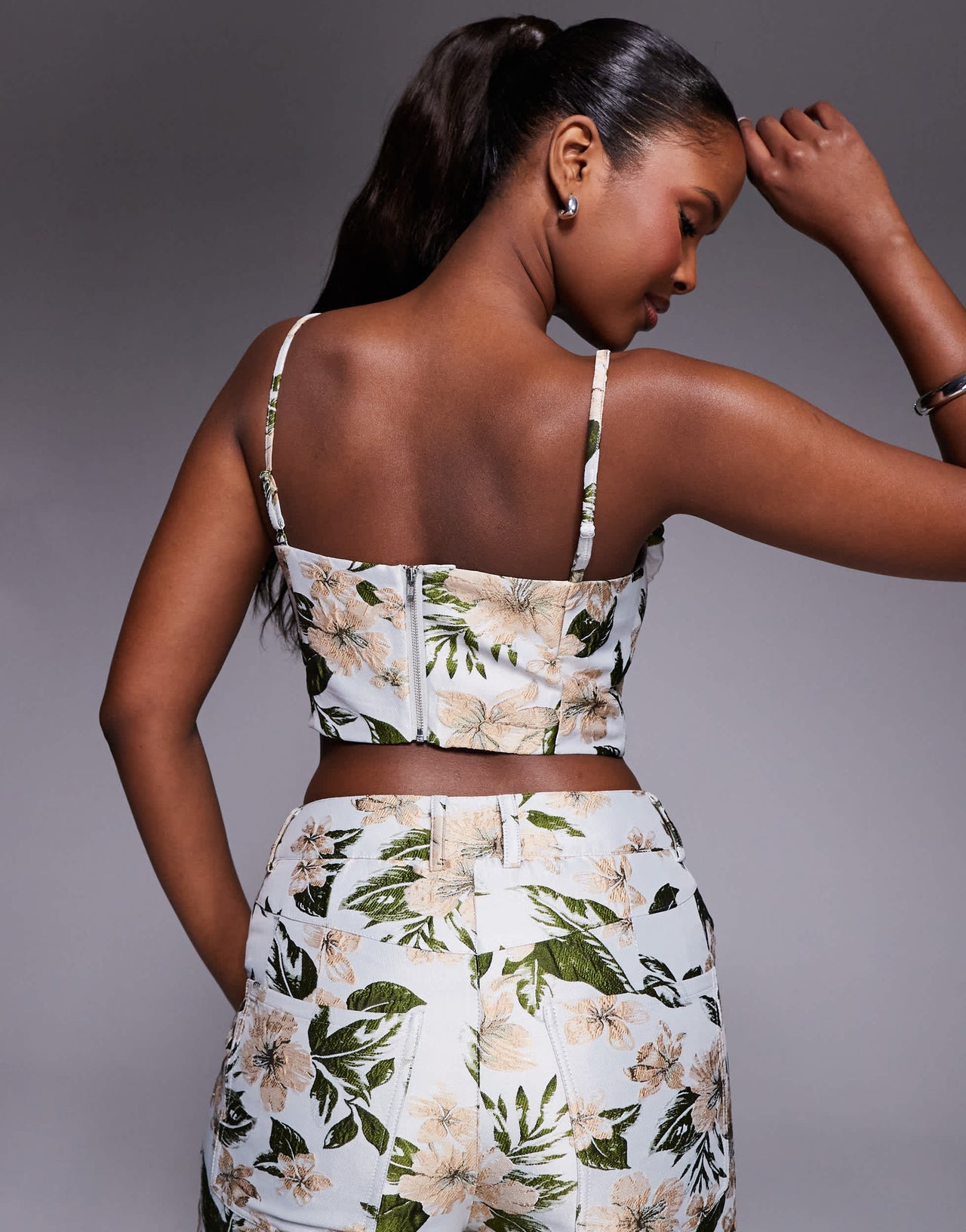 ASOS LUXE co-ord jacquard 3D floral top in floral print