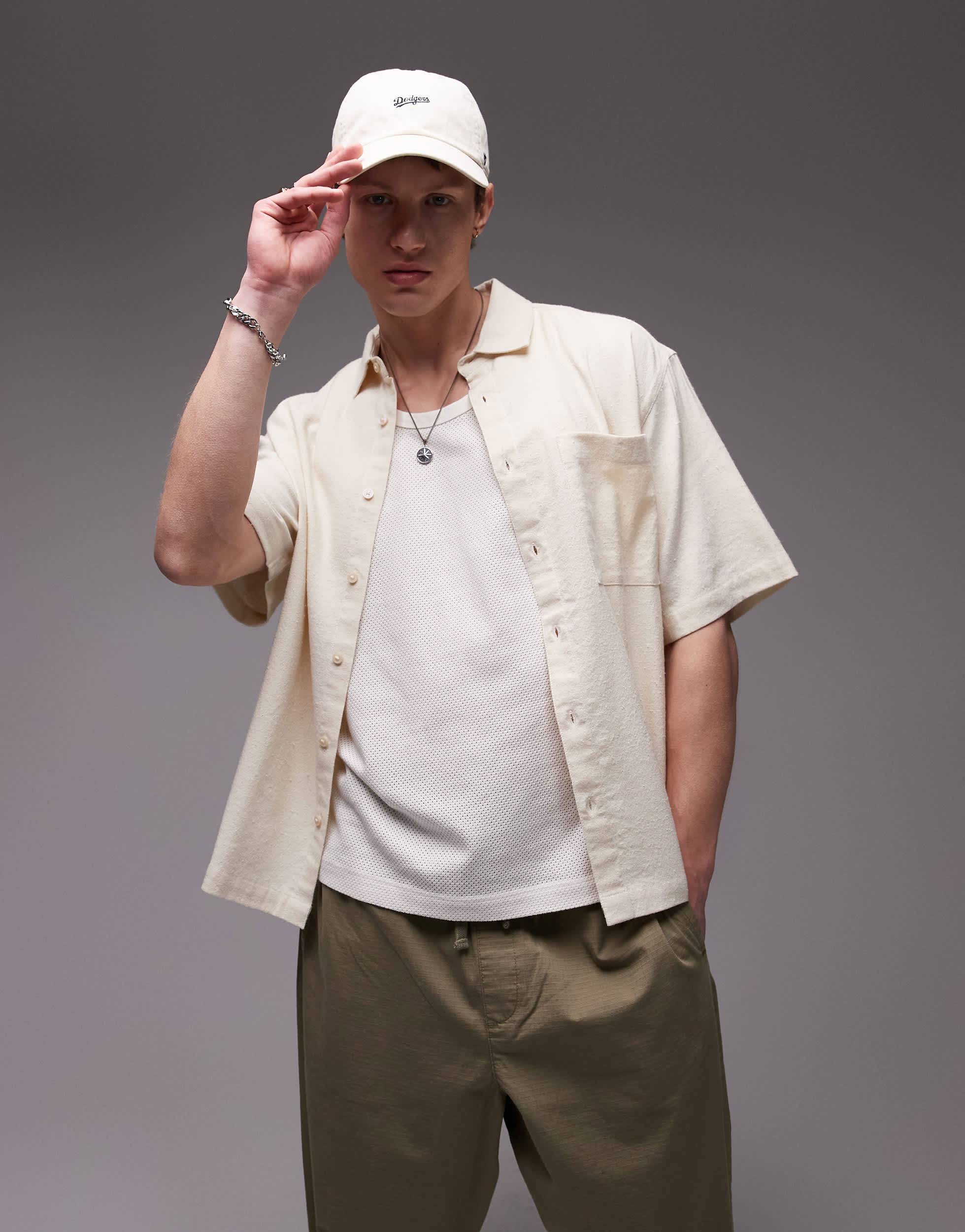 Topman short sleeve textured boxy shirt in stone