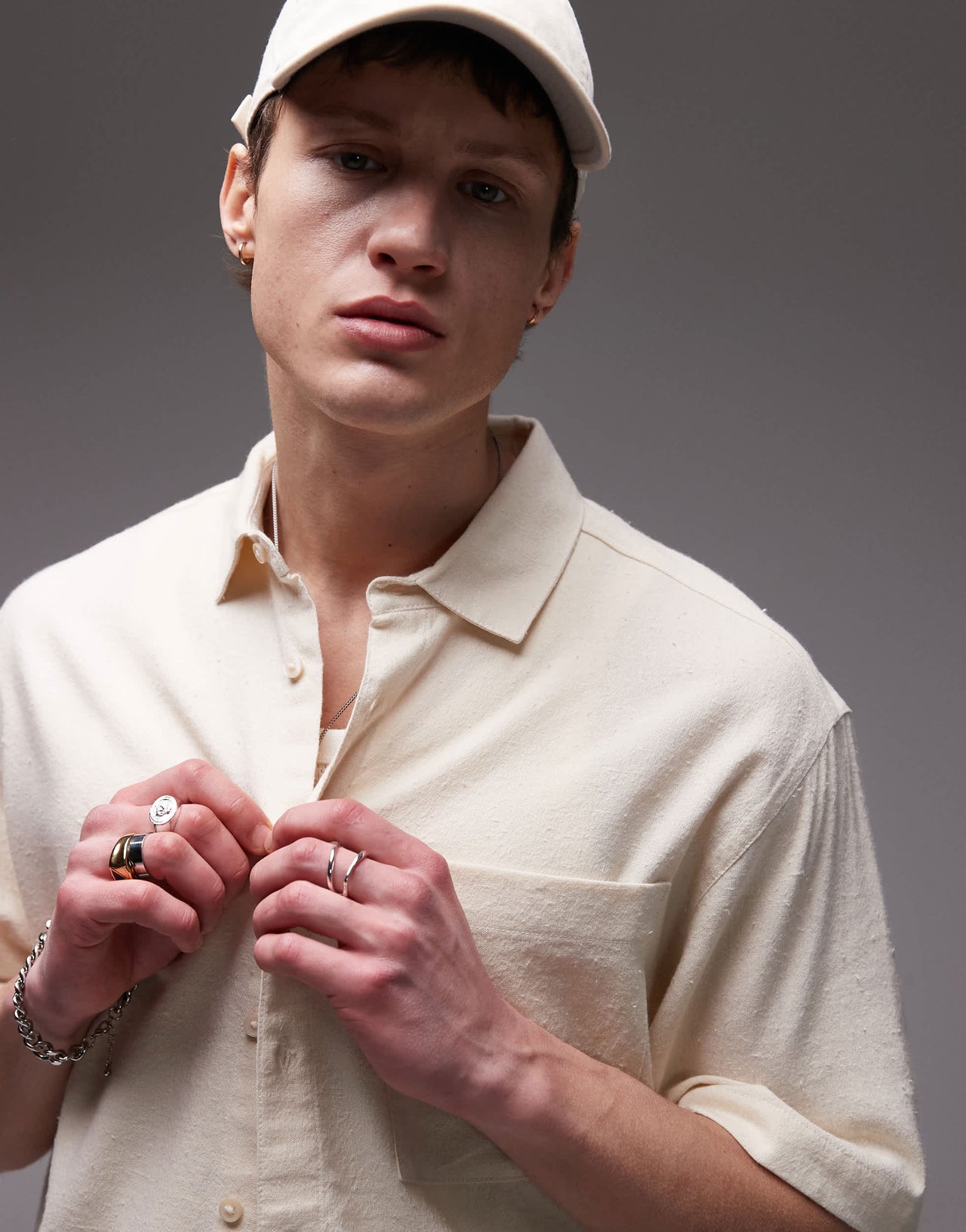 Topman short sleeve textured boxy shirt in stone