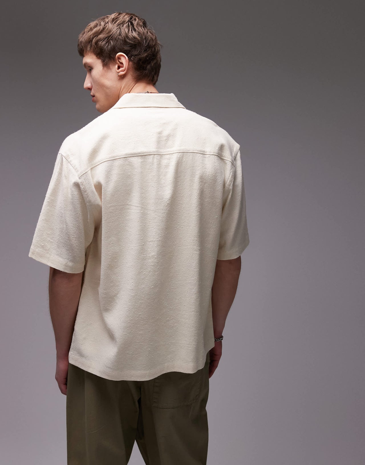 Topman short sleeve textured boxy shirt in stone