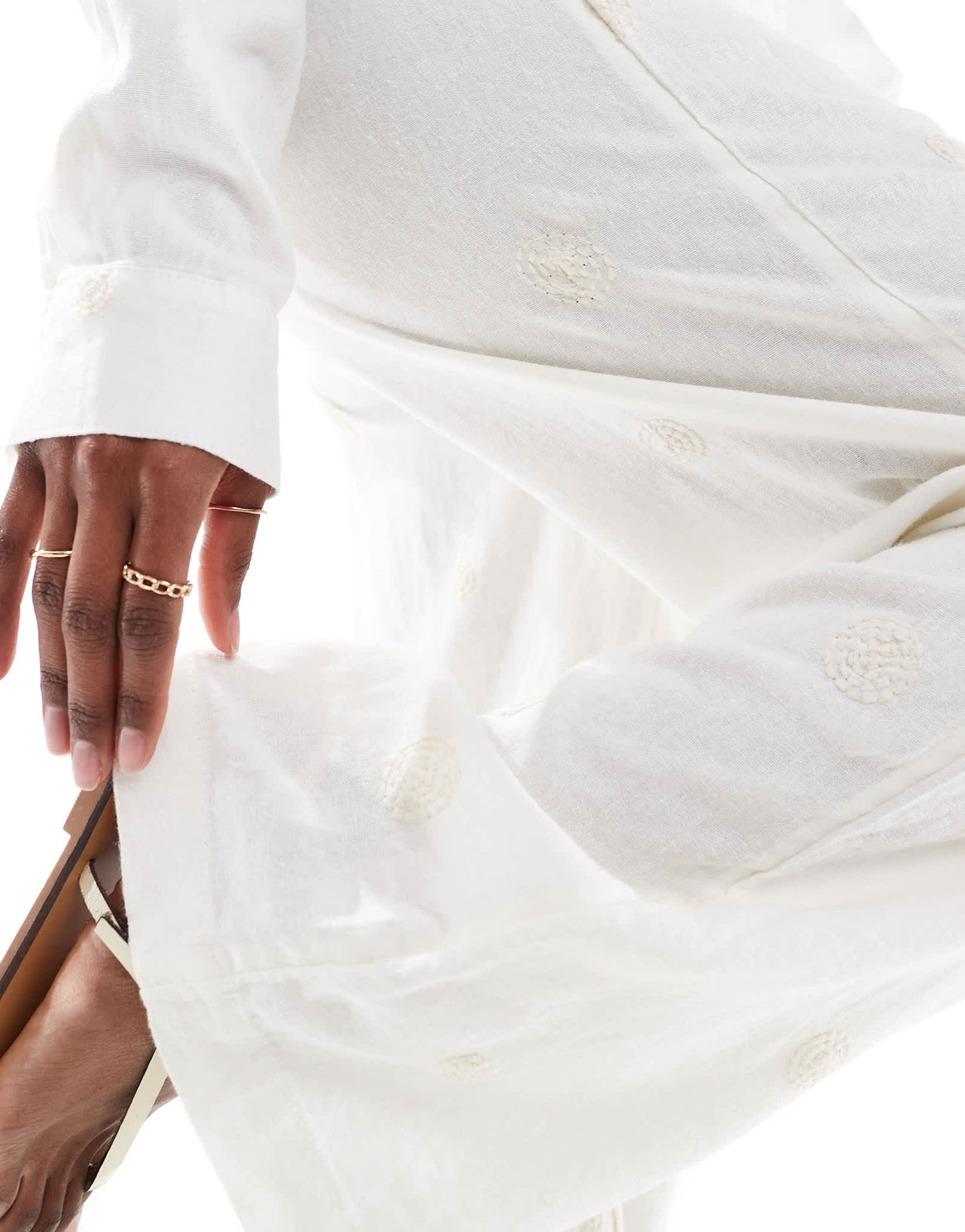 ONLY linen embroidered wide leg pull on trousers co-ord in white