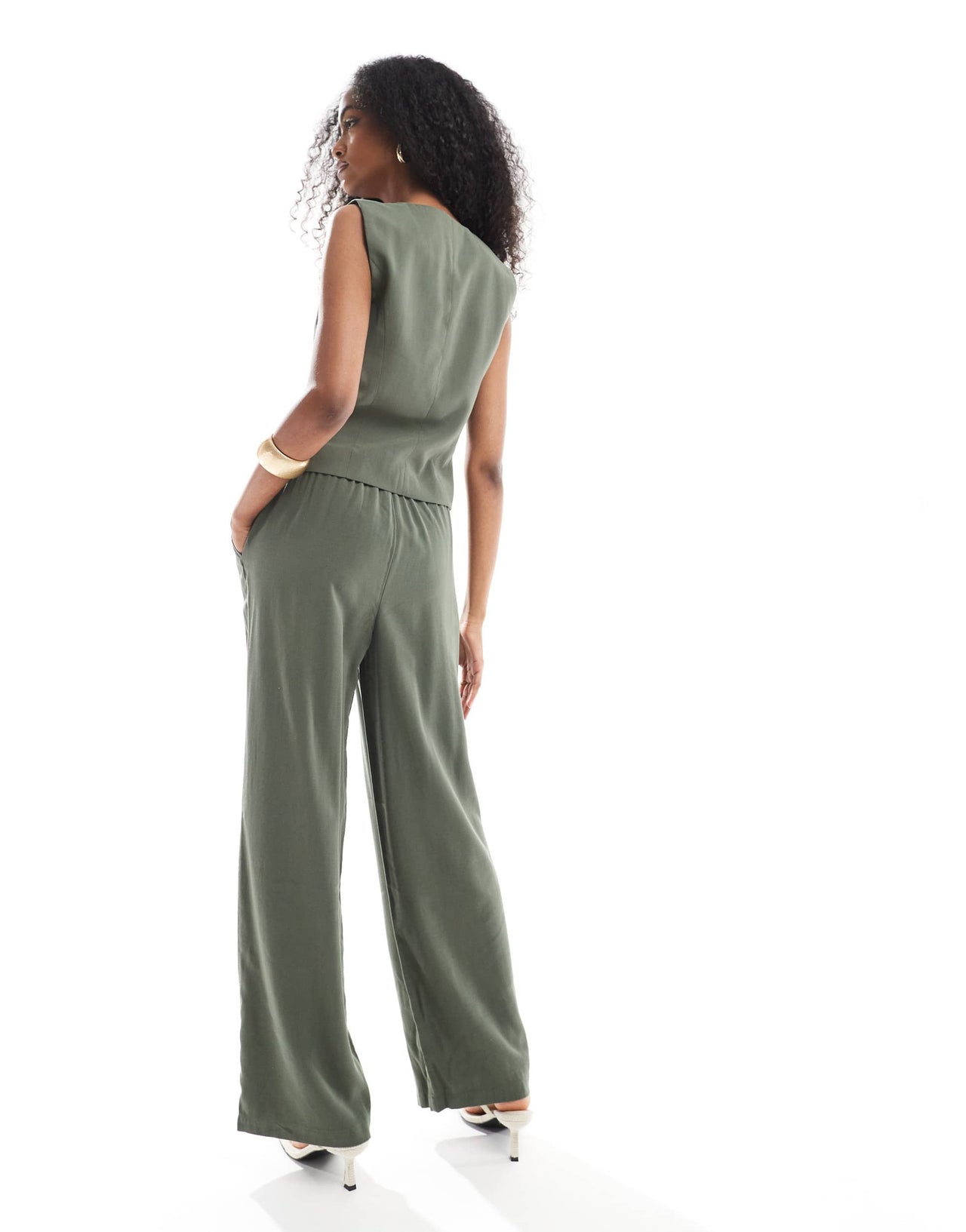 ONLY tailored twill pull on trousers co-ord in khaki