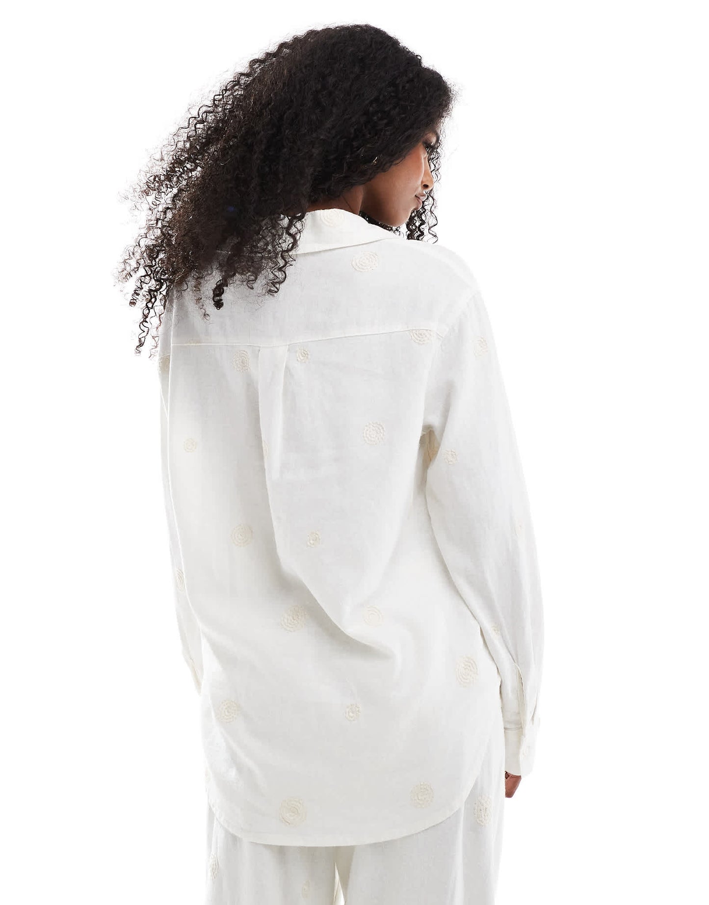 ONLY linen embroidered long sleeve shirt co-ord in white