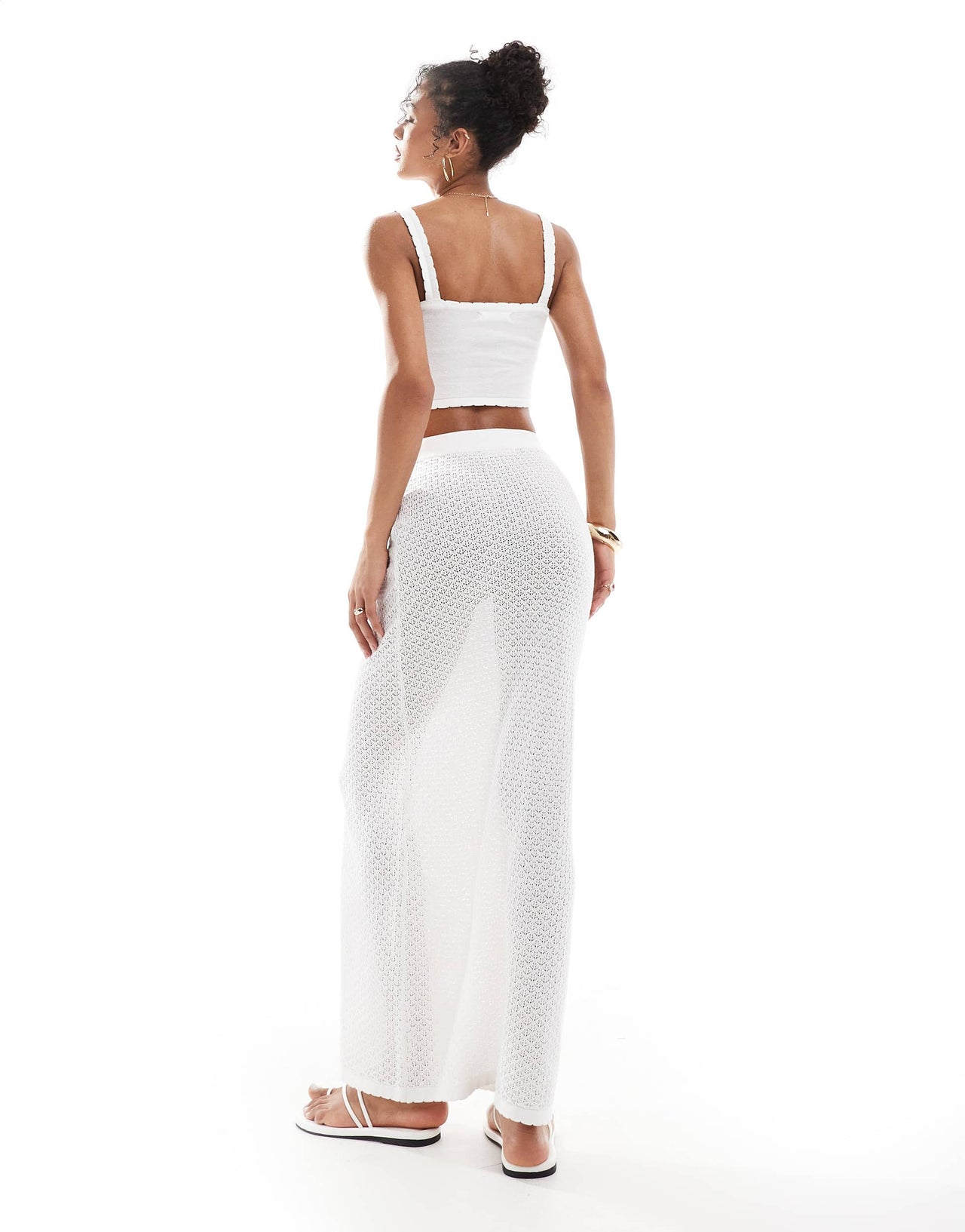 4th & Reckless crochet maxi beach skirt co-ord in white