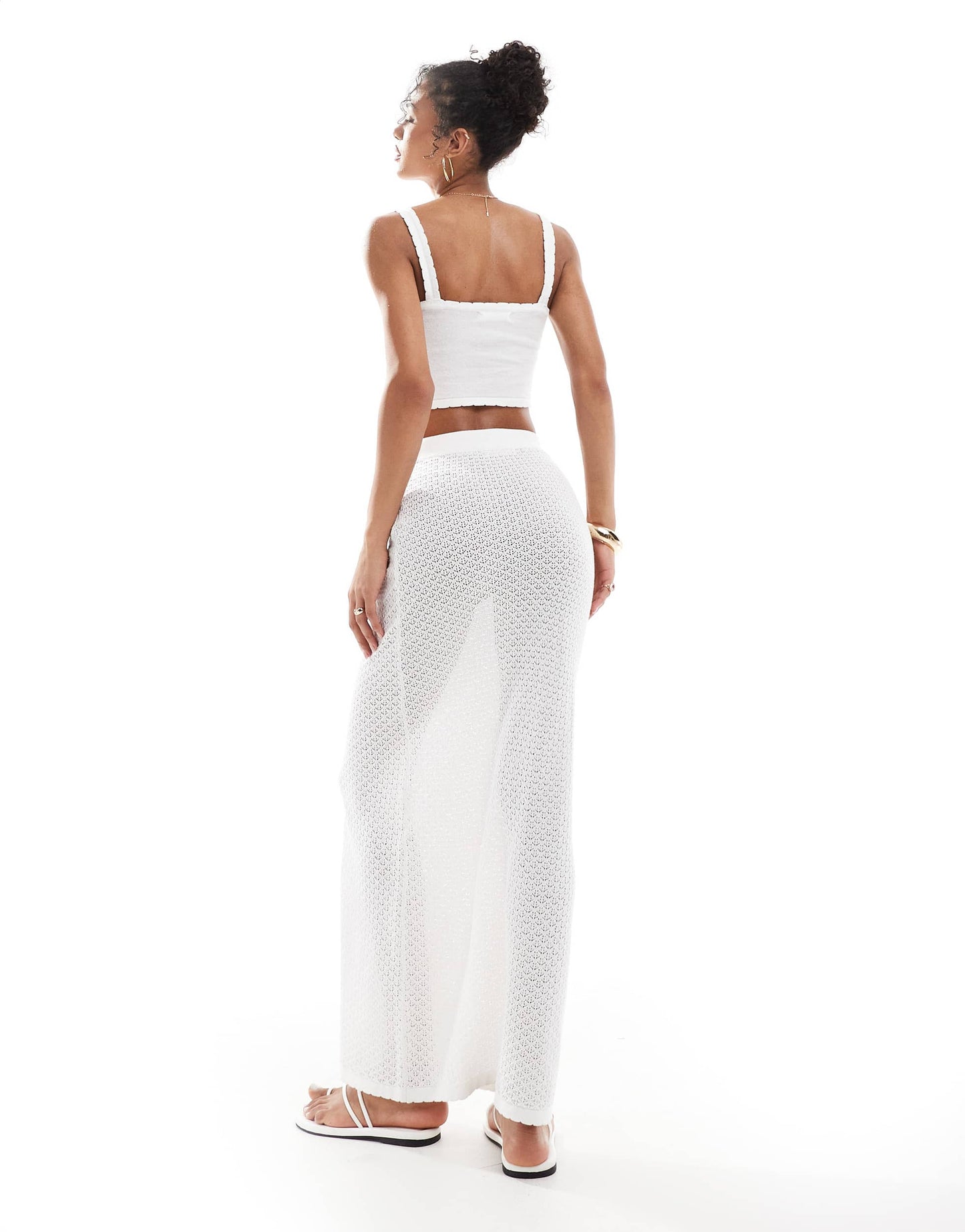 4th & Reckless crochet maxi beach skirt co-ord in white