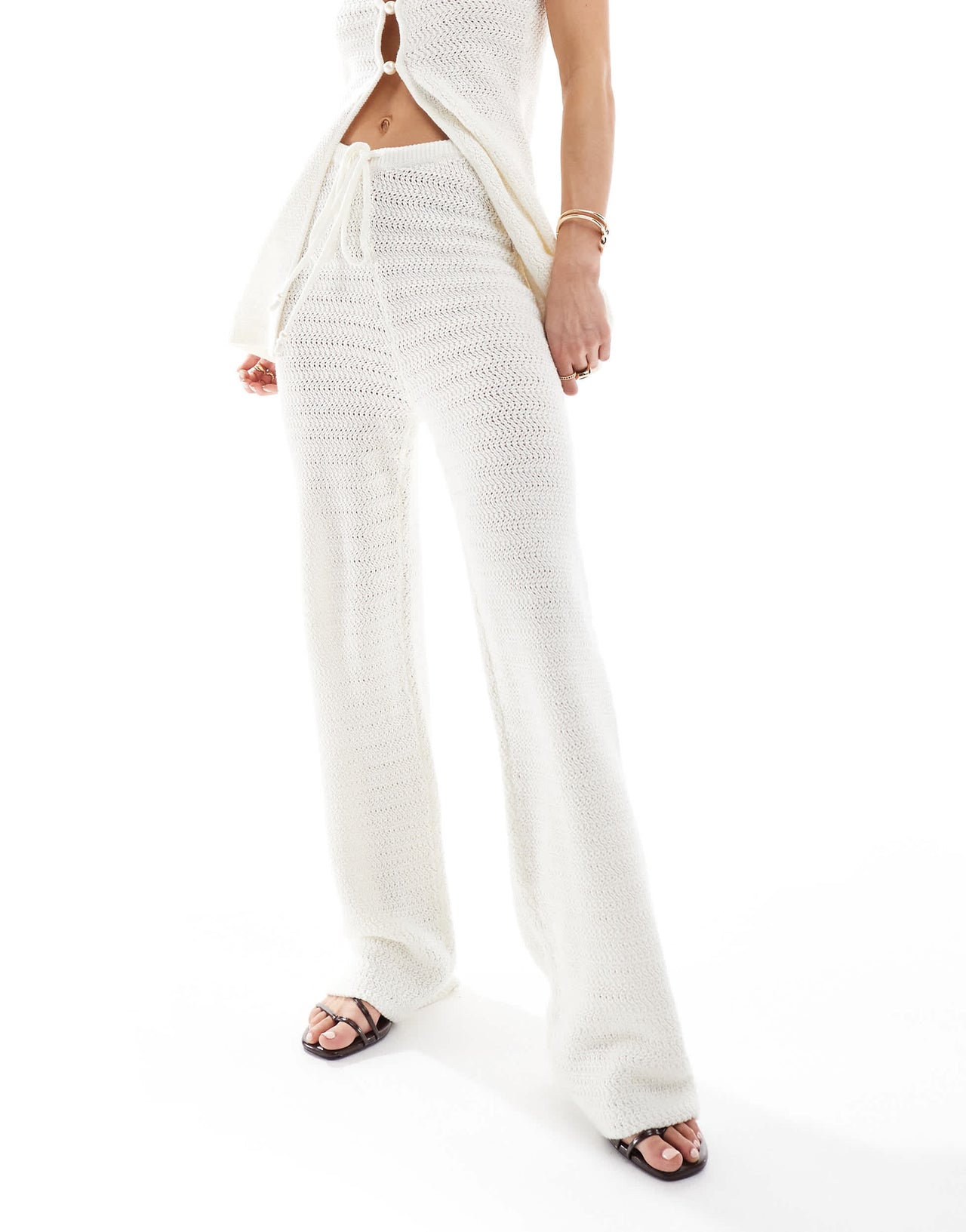 4th & Reckless crochet beach trousers co-ord in cream