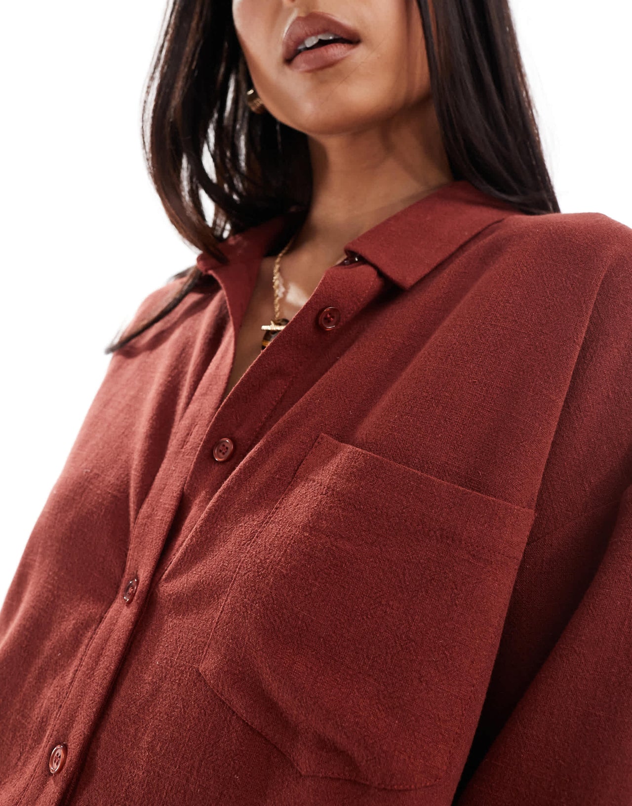 4th & Reckless beach linen blend wide sleeve shirt co-ord in rust