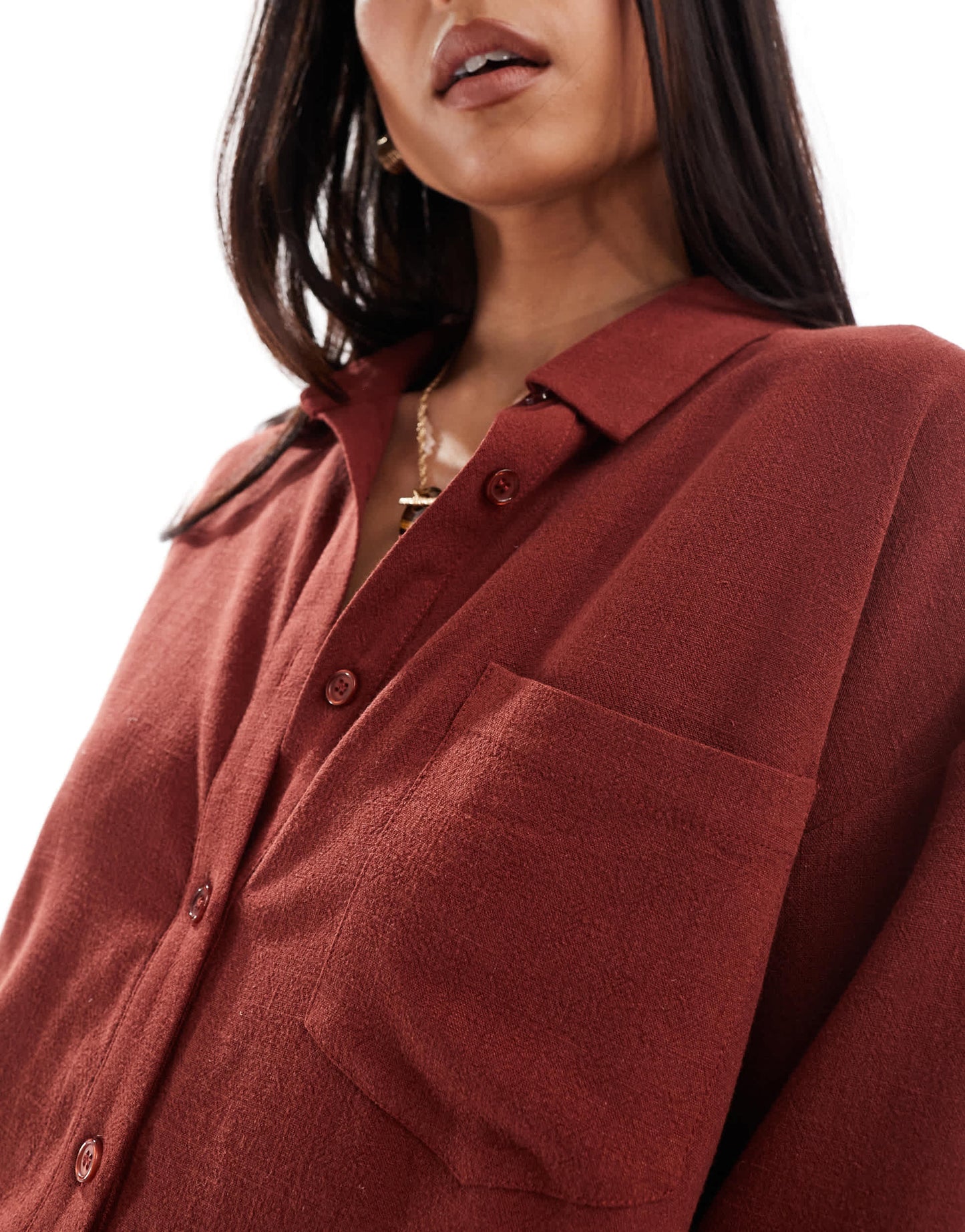 4th & Reckless beach linen blend wide sleeve shirt co-ord in rust