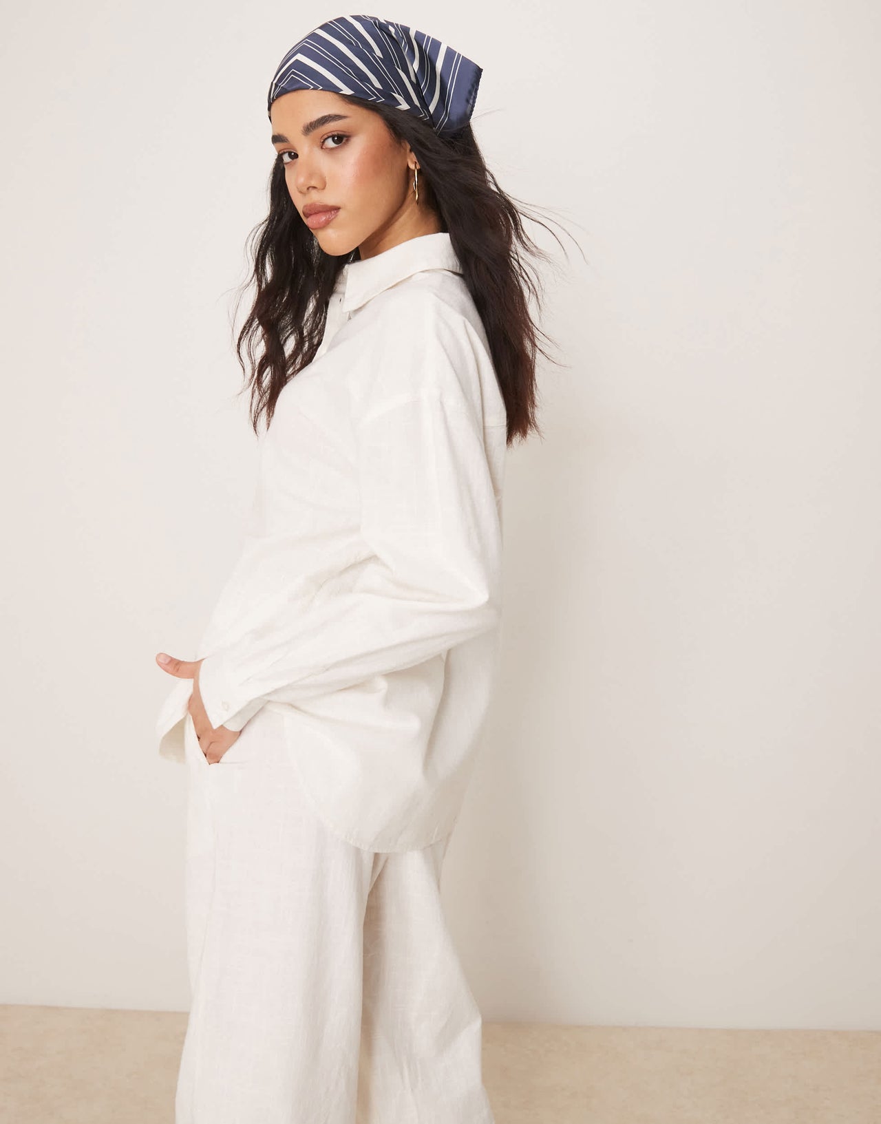 ASOS DESIGN oversized linen look shirt co-ord in off white