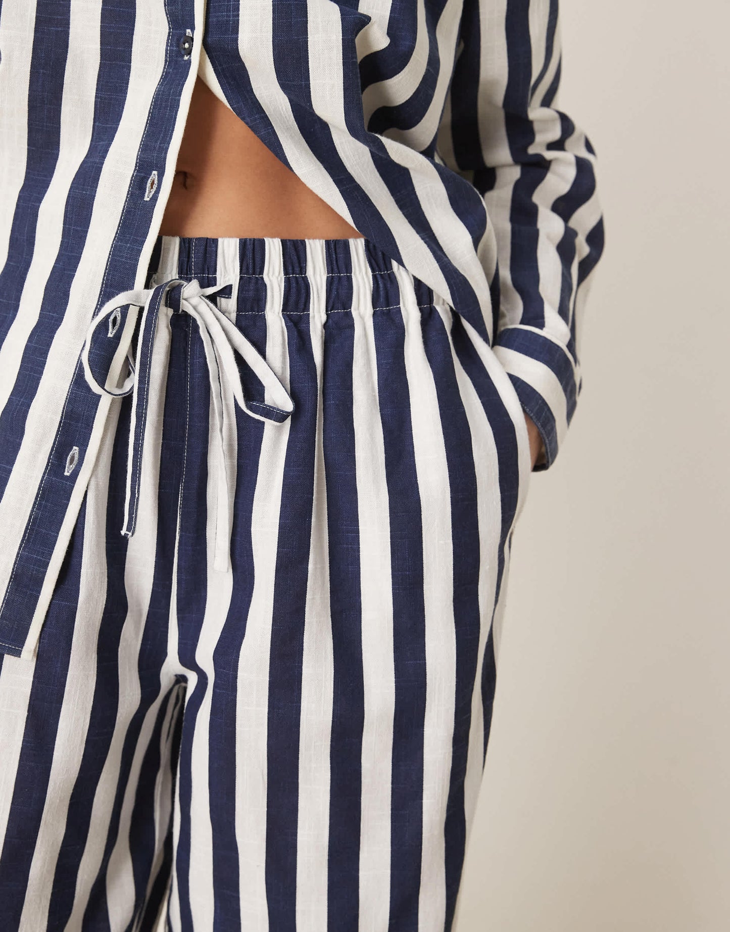ASOS DESIGN linen look pull on trouser co-ord in navy stripe
