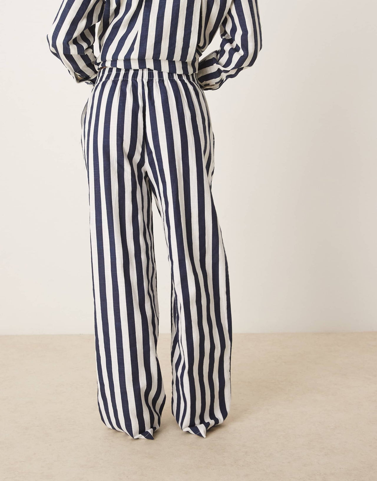 ASOS DESIGN linen look pull on trouser co-ord in navy stripe