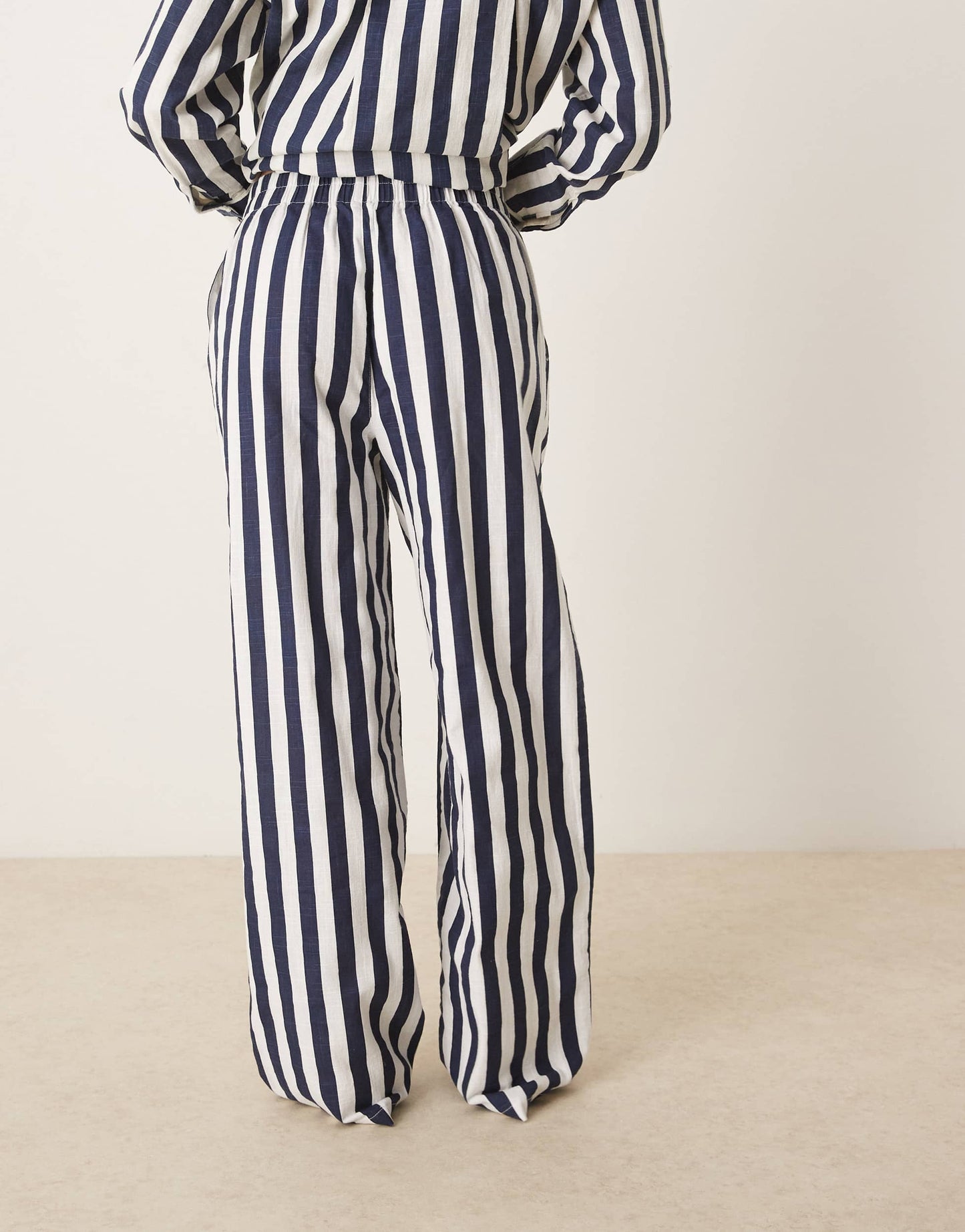 ASOS DESIGN linen look pull on trouser co-ord in navy stripe