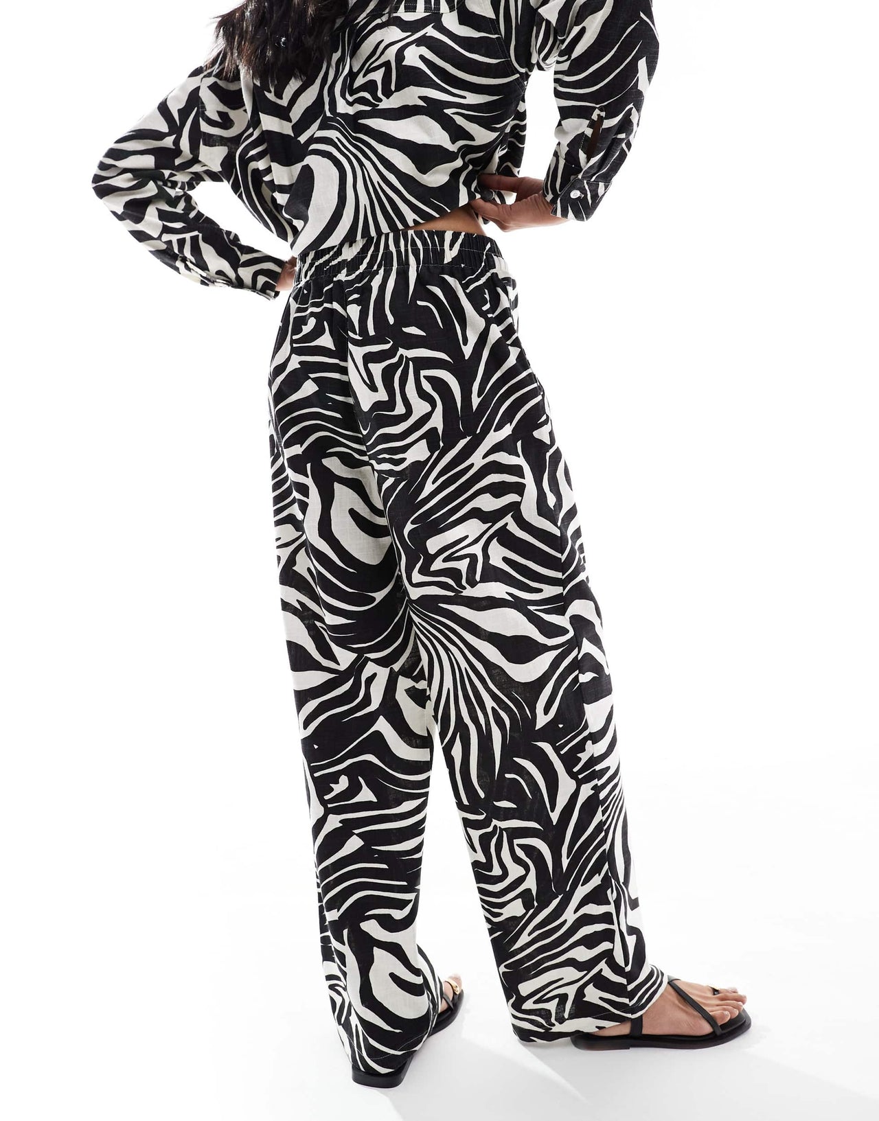 ASOS DESIGN linen look pull on trousers co-ord in spliced zebra print