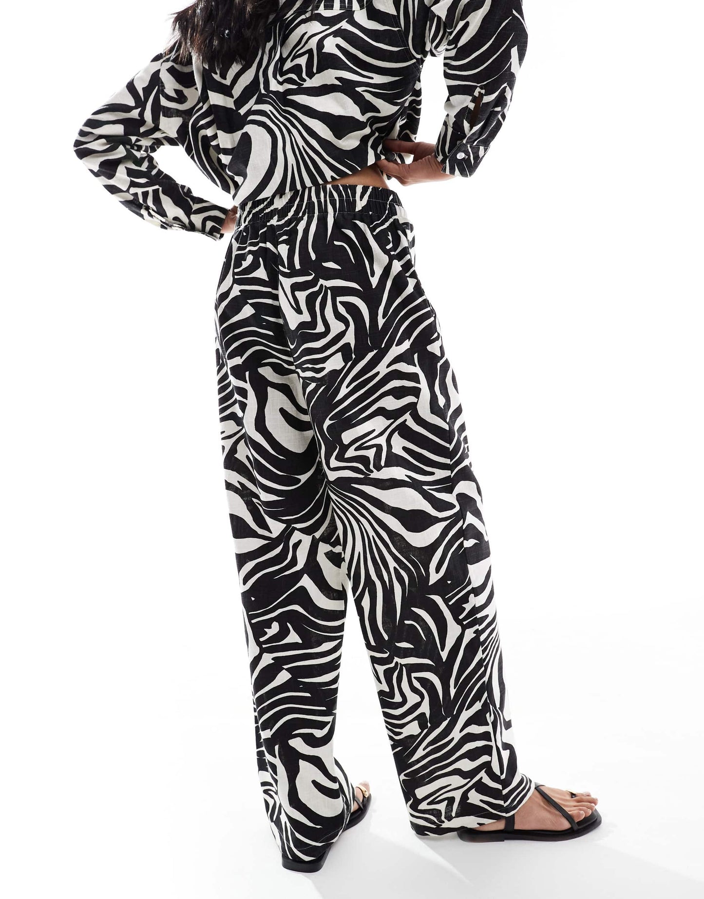 ASOS DESIGN linen look pull on trousers co-ord in spliced zebra print
