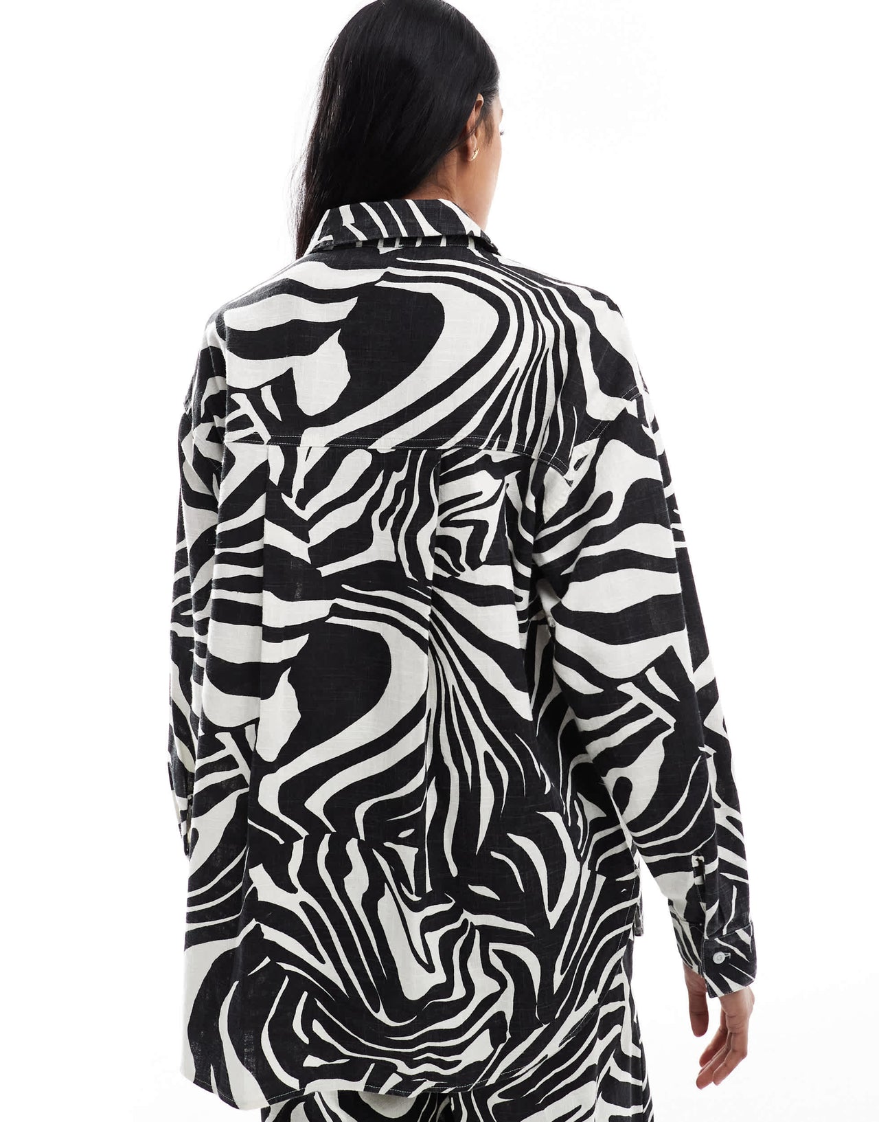 ASOS DESIGN oversized linen look shirt co-ord in spliced zebra print